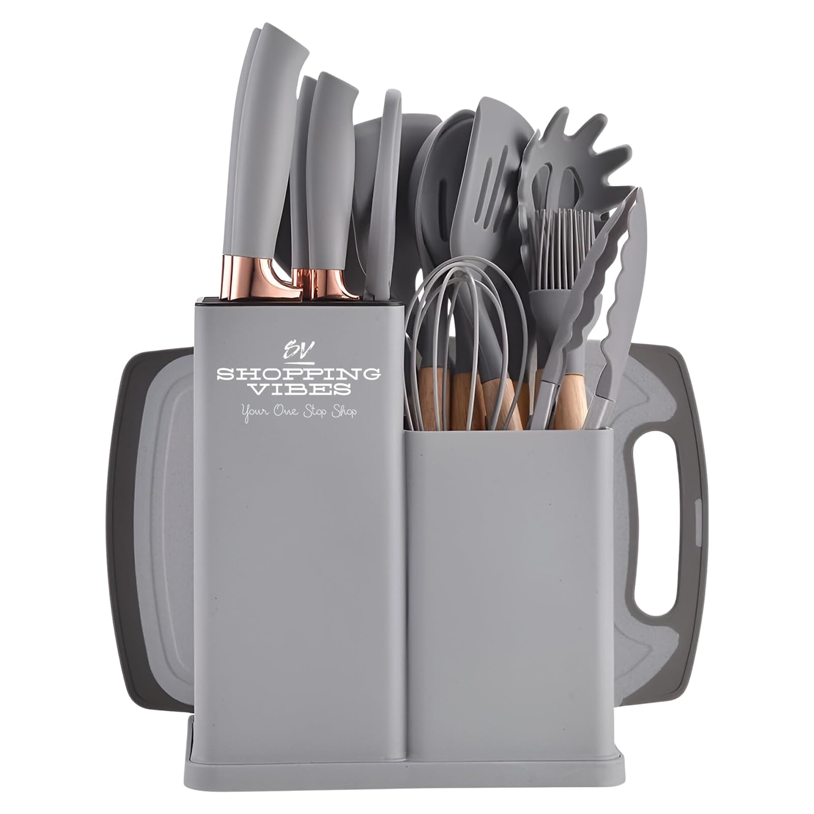 Premium 19pcs Kitchen Utensils Set: Professional & Stylish Chef Tools. Ideal Wedding Gift for Home Chefs. BPA-Free, Non-toxic Silicone Kitchenware to Modernize Your Kitchen (Grey)