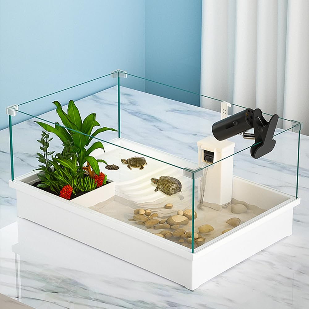 NeoStyle Turtle Tank, Full View Visual Removable Tortoise Aquarium Habitat with Platform, Bottom Drain for Easy Water Change and Cleaning (Only tank 48.5 * 32 * 25cm)