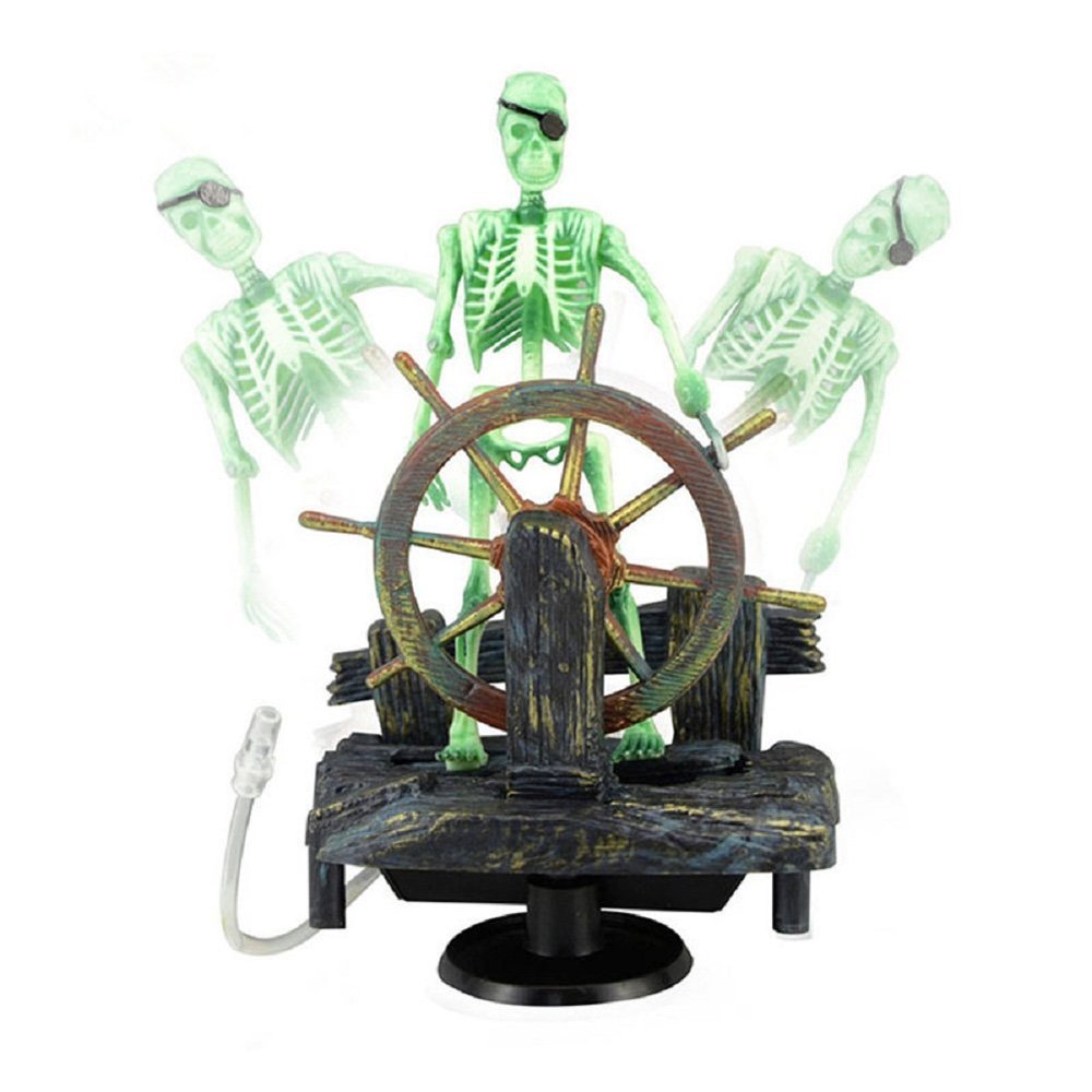 Aquarium Decor Ornament Air-Driven Active Skeleton Pirate Captain for Fish Tank Decoration