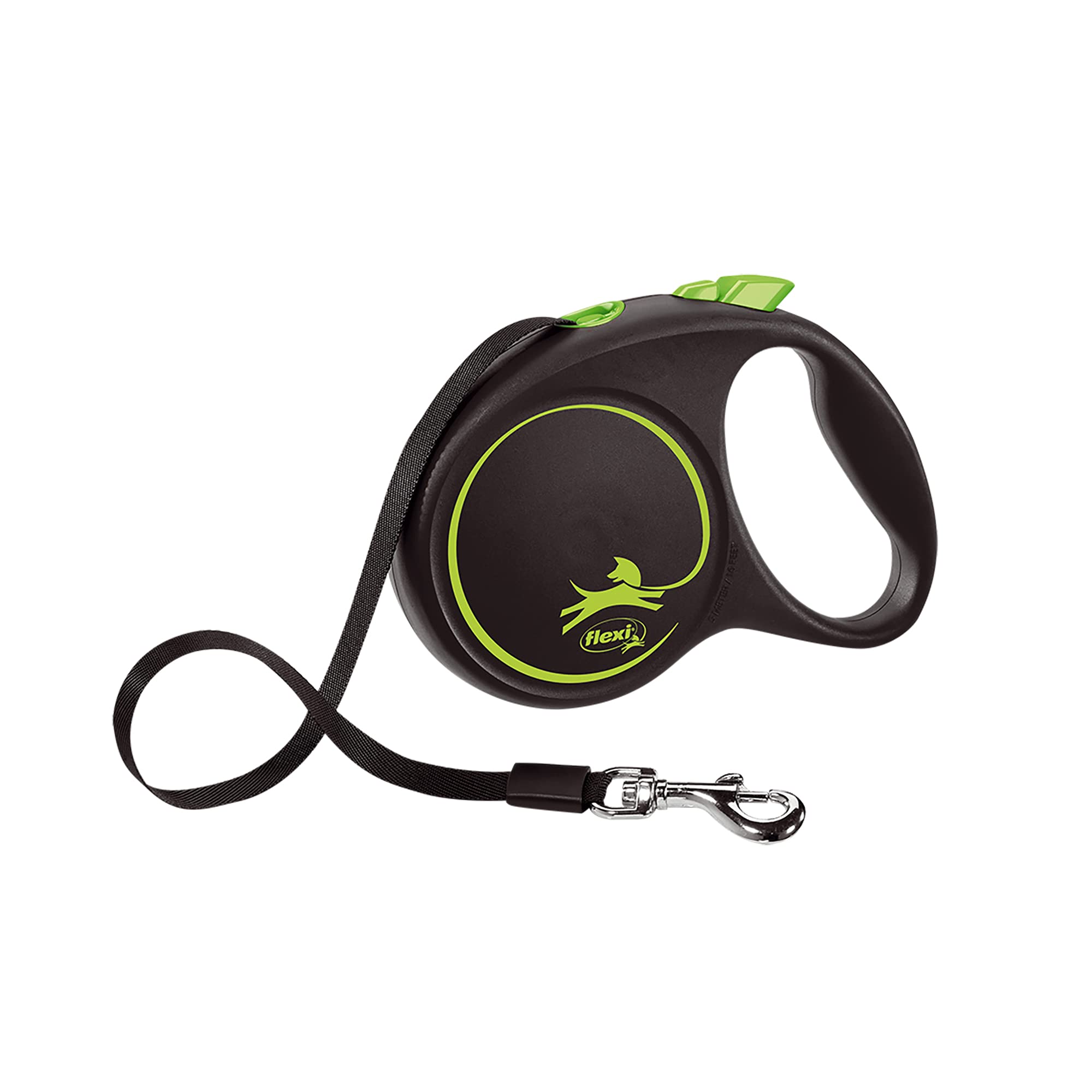 Flexi Black Design Tape Green Medium 5m Retractable Dog Leash/Lead for Dogs up to 25kgs/55lbs