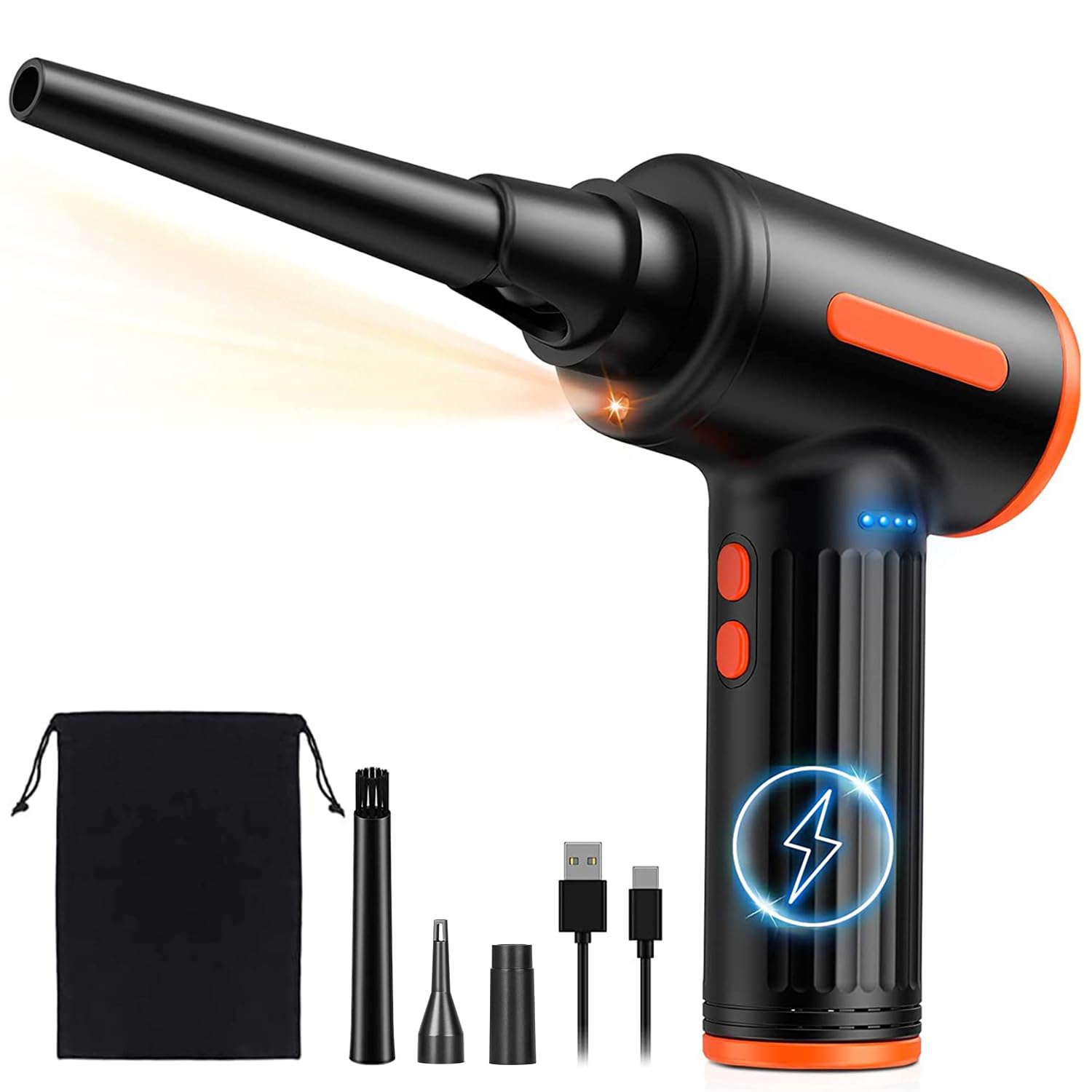 KACNON【Brushless Motor 150000RPM】Compressed Air Duster, 3-Gear Dust Blower Electric Air Duster for Computer Cleaning, 7500mAh Battery, 15W Fast Charging, LED Light