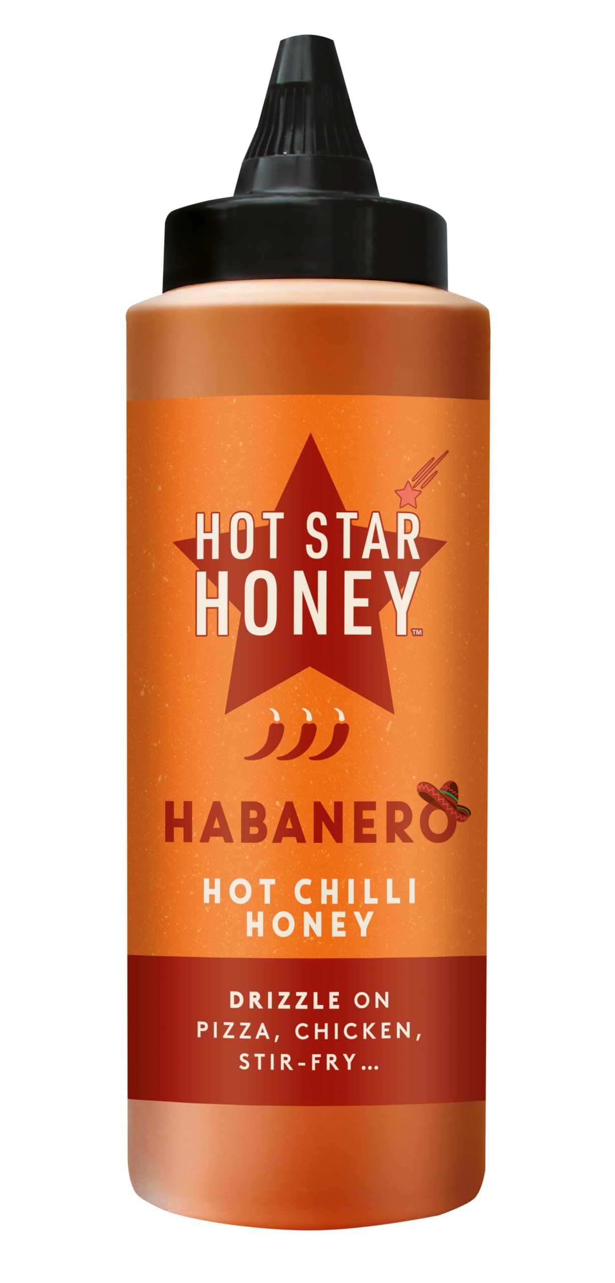 Hot Star Honey Habanero Hot Chilli Honey - SWEET HONEY SAUCE WITH HOT CHILLI PEPPERS - DRIZZLE ON PIZZA, CHICKEN AND STIR-FRY - 325g