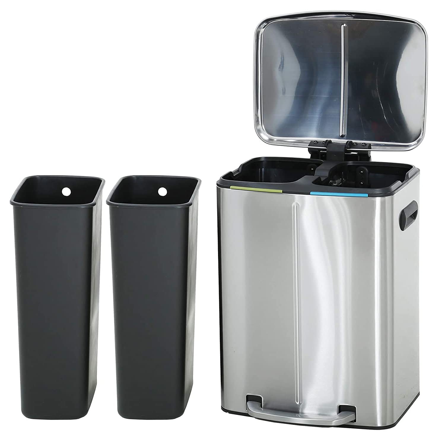 Bigacc Metal Dual Step Trash Can 10 Gallon/40L Stainless-Steel Garbage Can with Soft-Close Lid Anti-Fingerprint Mute Designed Trash Bin Trash Can for Kitchen,Bathroom,Restroom Office, Silver