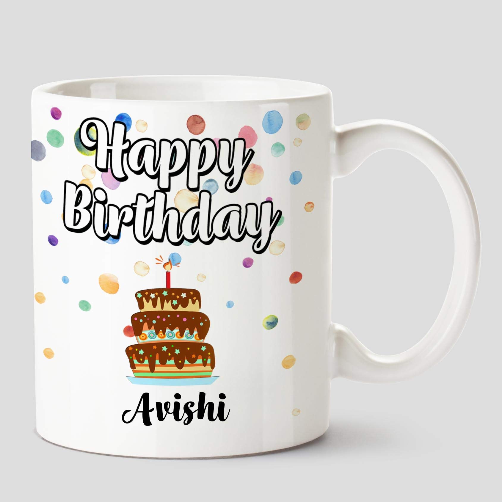 HuppmeHappy Birthday Avishi Name Ceramic White Coffee Mug - 330 ml