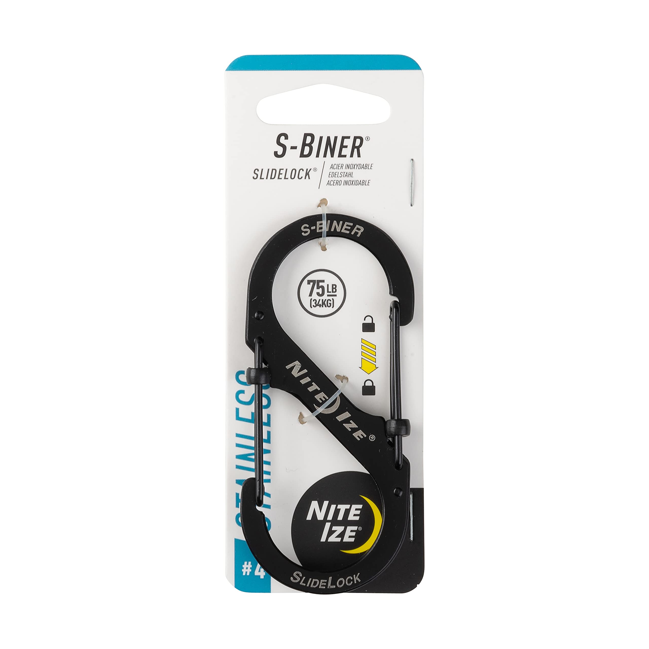 Nite Ize - LSB4-01-R3 LSB4-11-R3 S-Biner Slide Lock Carabiner, Black, #4