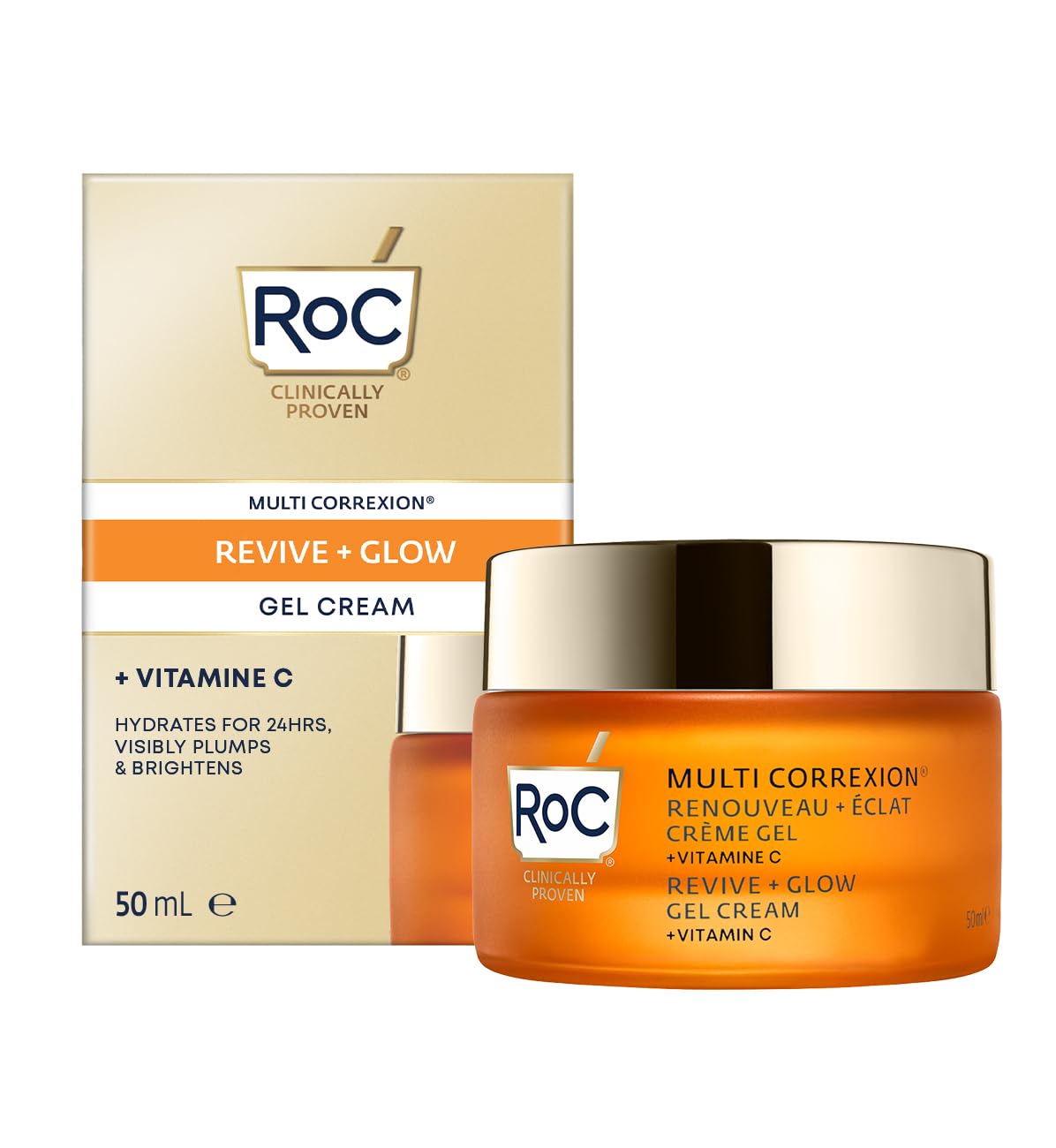 RoC - Multi Correxion Revive + Glow Vitamin C Gel Cream - Anti Wrinkle & Aging Moisturiser - Visibly Plumps & Brightens Skin - Skin Radiance Enhancement - Hypoallergenic & Oil-Free Skin Care - 50 ml