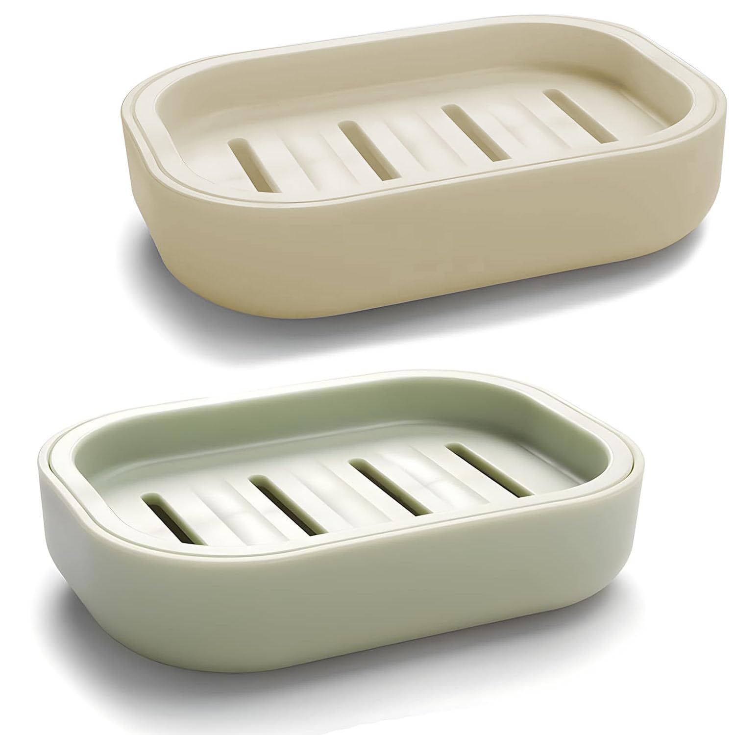 2Pcs Soap Dish, Soap Holder, Portable Shower Soap Box, Non-slip, Dry, Suitable for Bathroom, Kitchen,Easy Cleaning(khaki & Light Green)