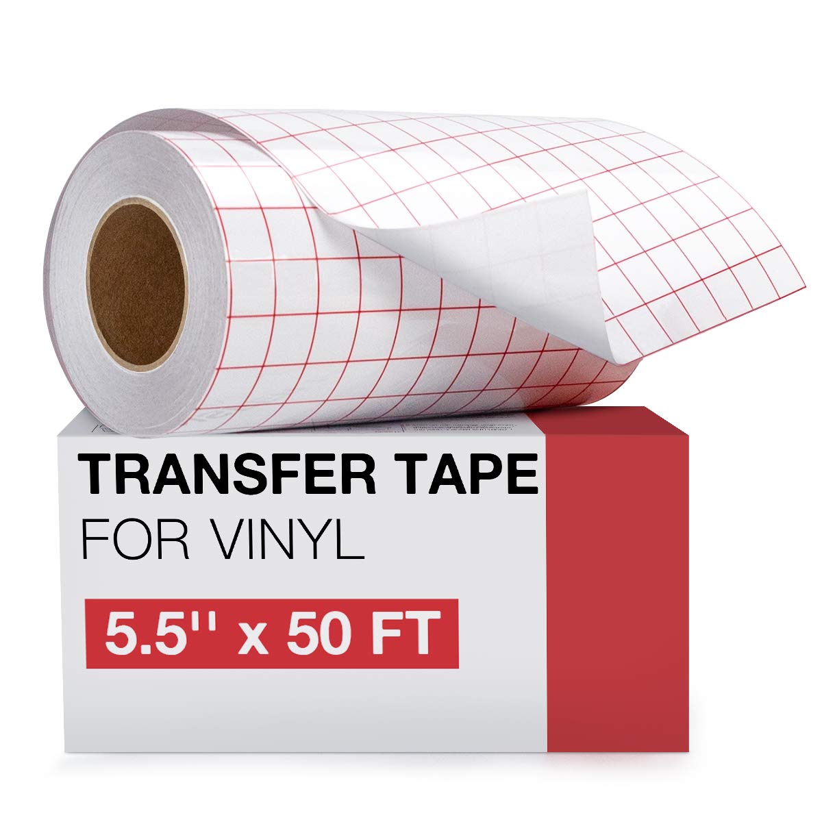 HTVRONT Transfer Tape for Vinyl- 5.5" x 50 FT w/Red Alignment Grid Cricut Joy and Adhesive Vinyl, Silhouette Cameo Paper Vinyl Decals,Signs, Windows, Stickers