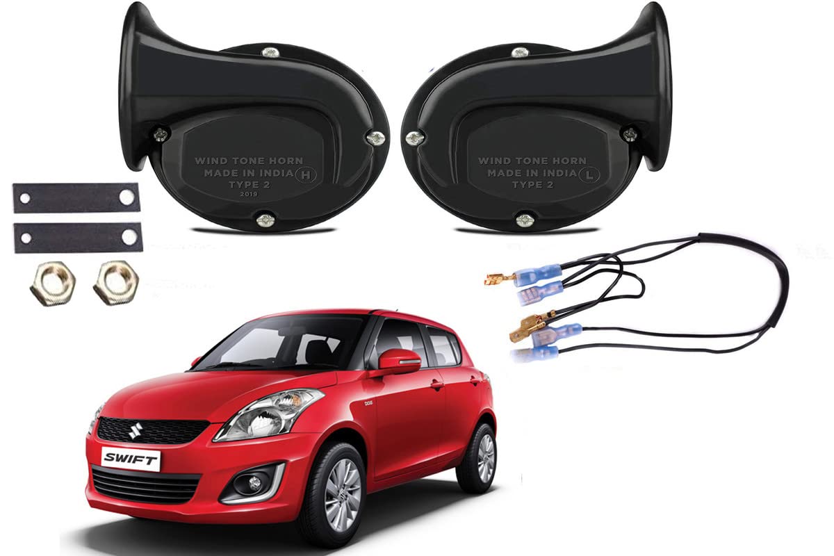 SHOP4U Snail Shape Car windtone Horn Maruti Suzuki New Swift (Pack of 2 Horn and wire)