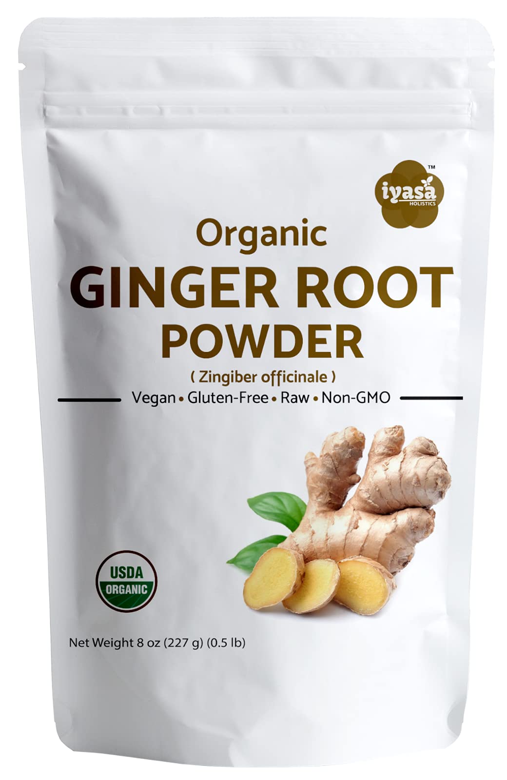 Iyasa Holistics Organic Ginger Root Powder (Zingiber officinale) 8 oz 226 gm Premium Quality, Keto Friendly Smoothie Cookie