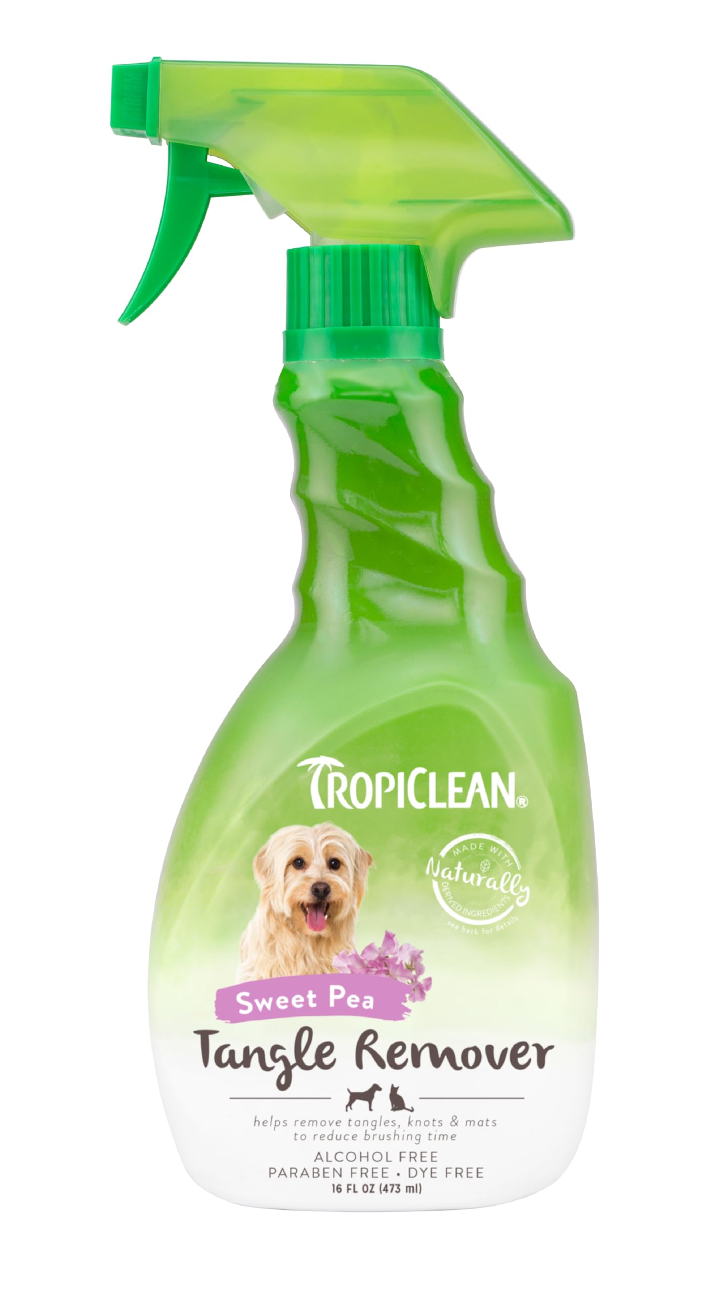 TropiCleanDog Detangler Spray Grooming Supplies - Dematting - No-Rinse Formula - Leave In Conditioner - Derived From Natural Ingredients - Used By Groomers - Sweet Pea, 473ml