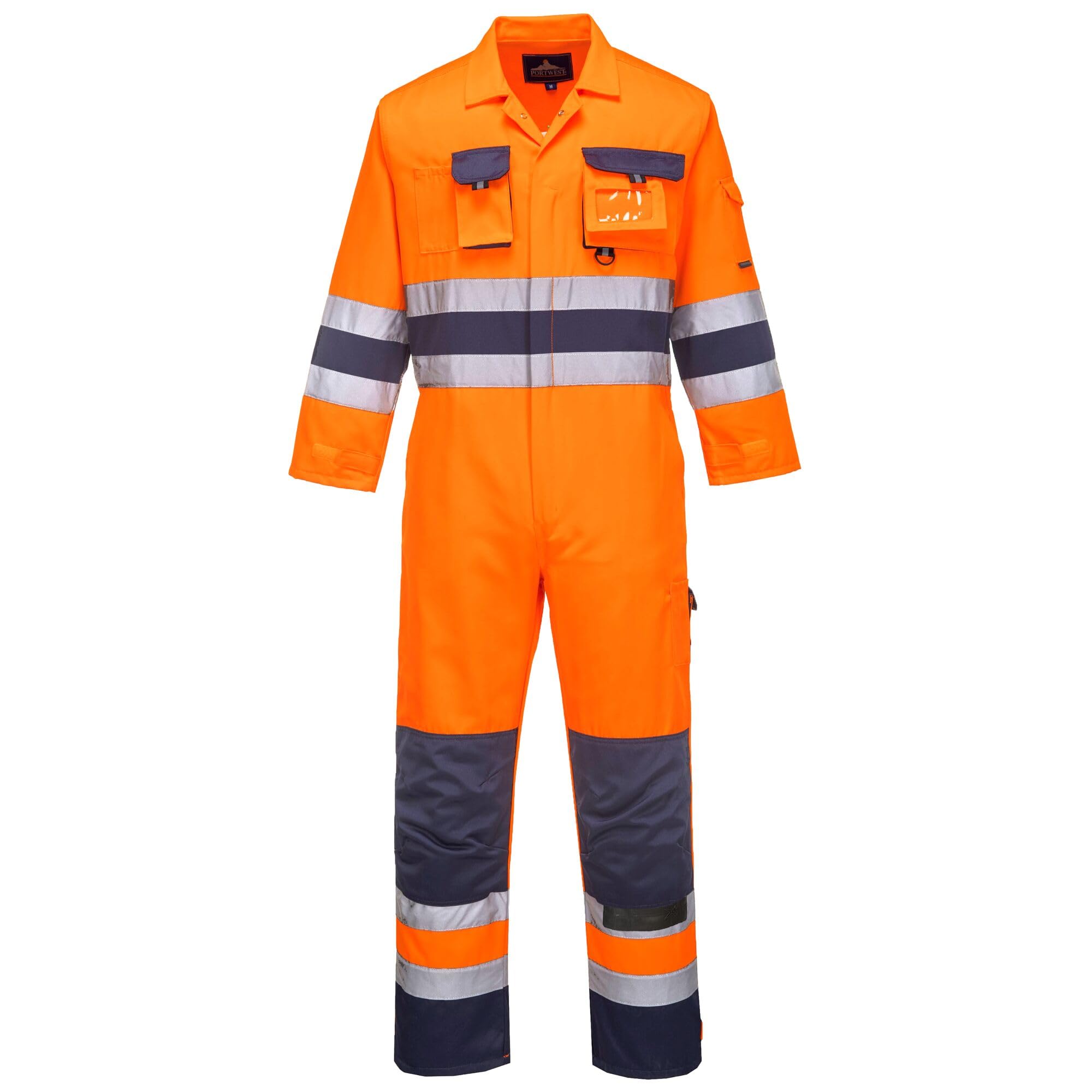 Portwest TX55 Men's Nantes Hi Vis Reflective Boiler Suit Overalls Coverall Safety Class 3 Orange/Navy, M