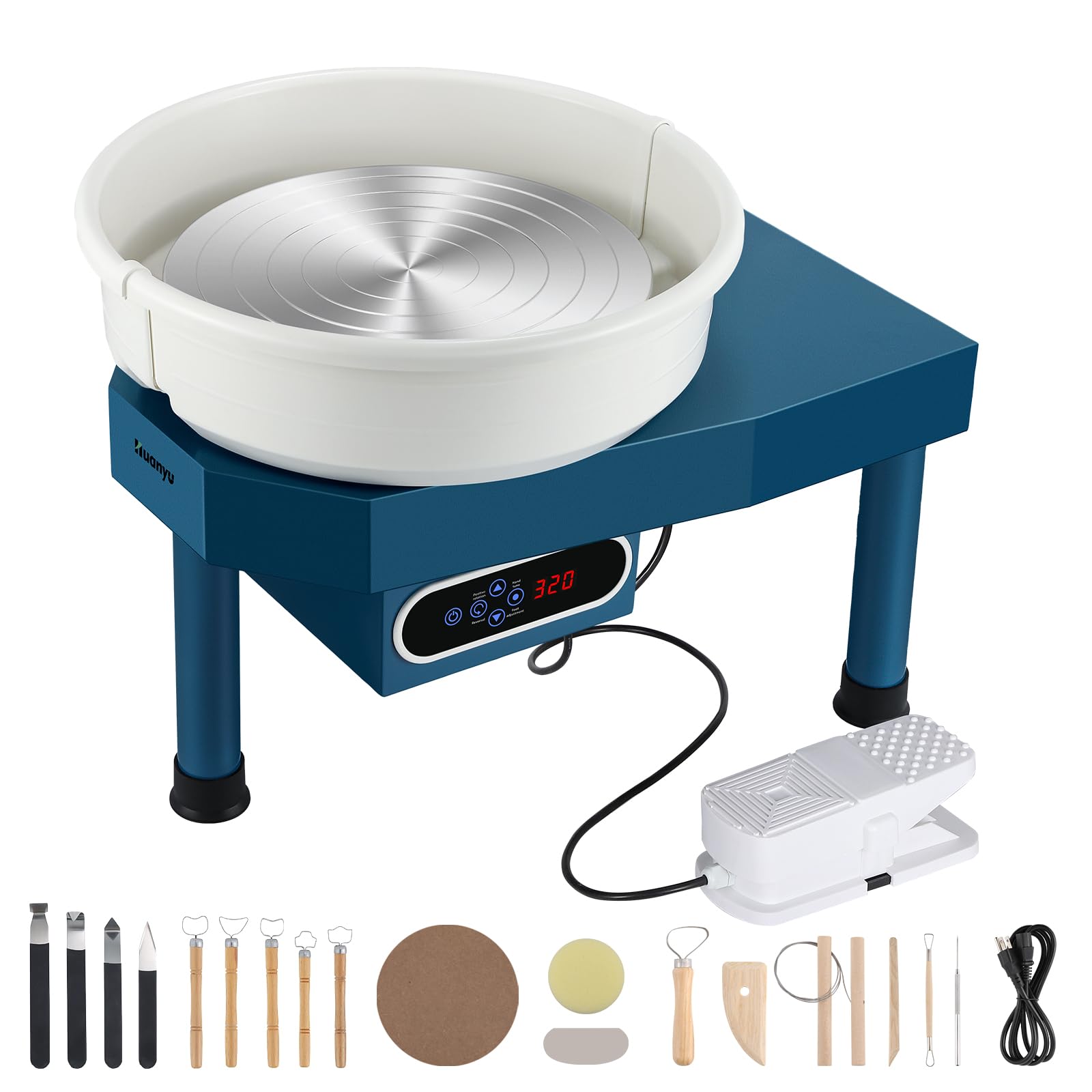 Huanyu Pottery Wheel Ceramic Machine 35cm/14in with Foot Pedal & LCD Screen, Electric Pottery Forming Machine Detachable Basin 350W Art Clay DIY Sculpting Tool Kit