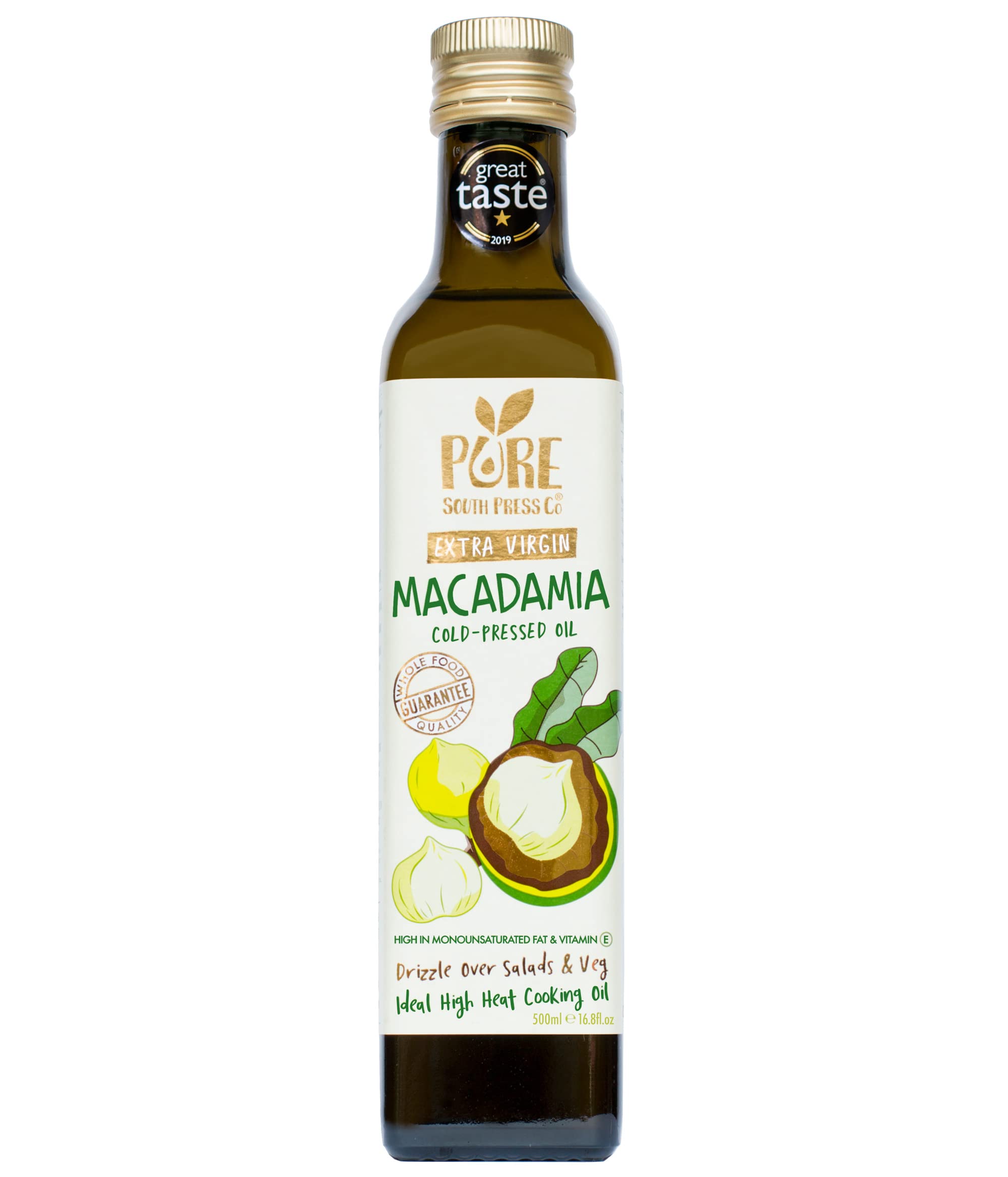 Pure South Press Cold-Pressed Macadamia Nut Oil Extra Virgin 500ml / 16.8 fl.oz for Keto, Paleo and Vegan Diets Golden