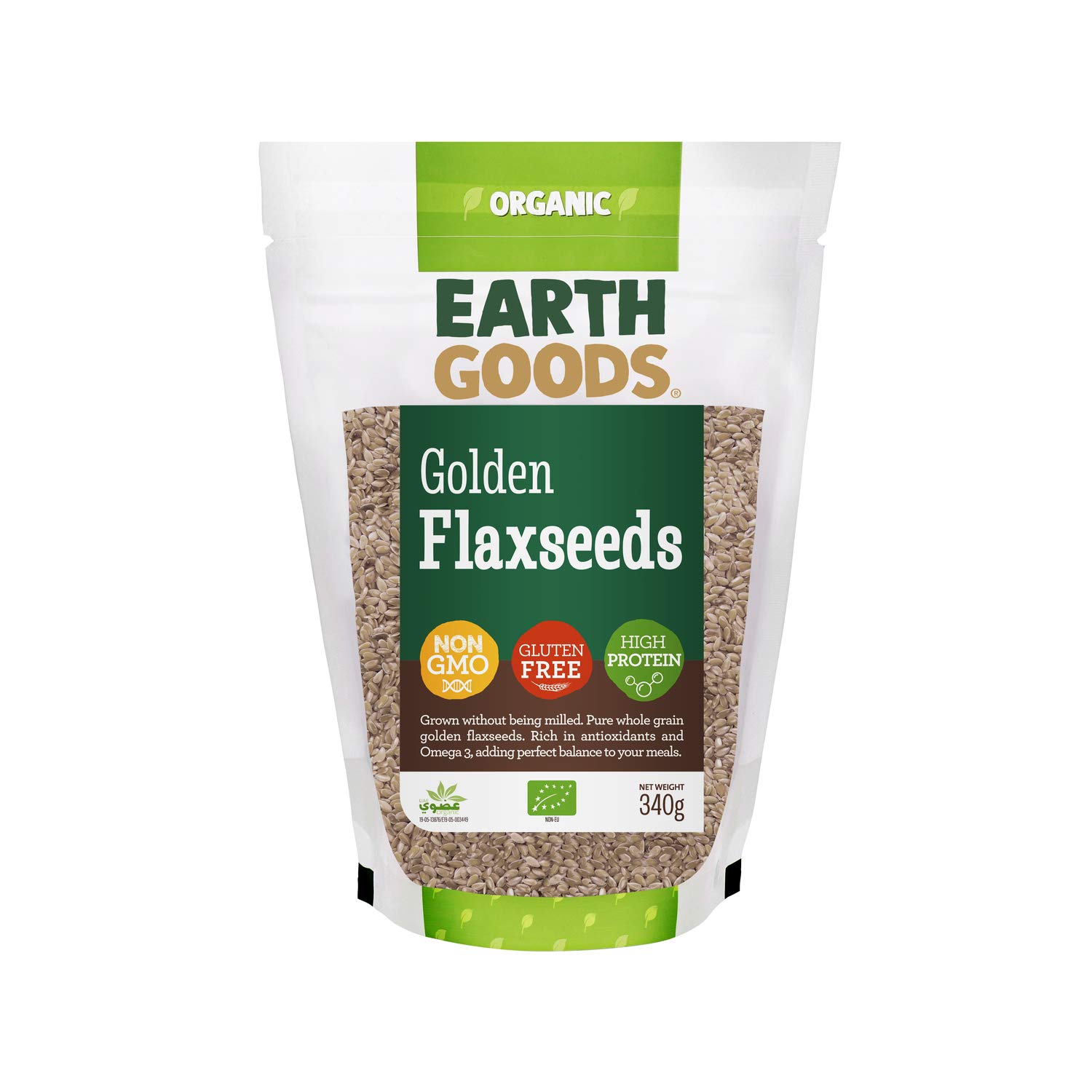 Earth Goods Organic Blond Flax Seeds, NON-GMO, Gluten-Free, High Protein 340g