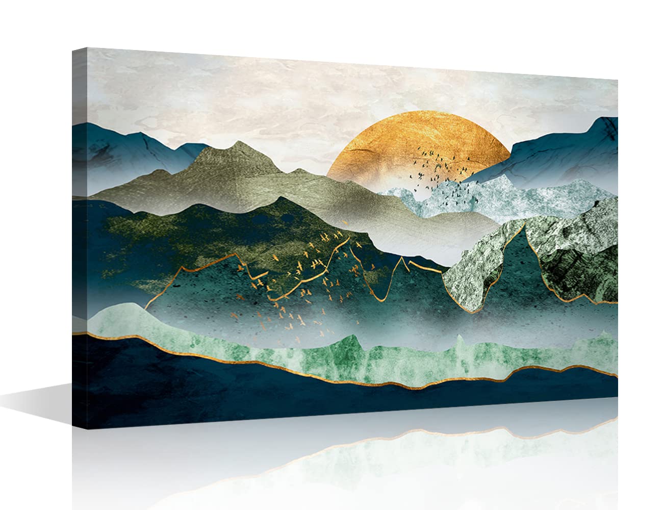 Canvas Wall Art Abstract Mountain Sunset Painting Pictures Print On Canvas for Living Room Bedroom Home Wall Modern Decoration Stretched by Wooden Frame Ready to Hang, 24x16in