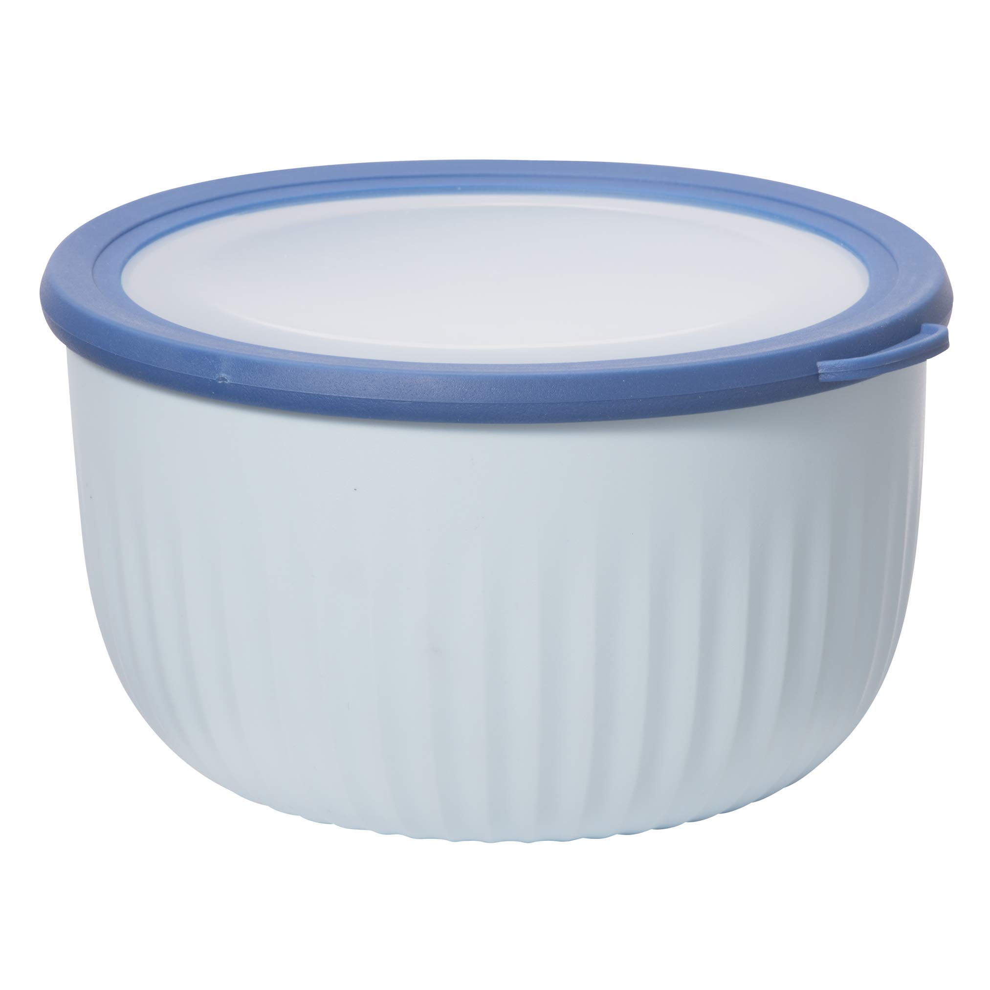 OGGI Prep, Store & Serve Plastic Bowl w/ See-Thru Lid- Dishwasher, Microwave & Freezer Safe, (4 qt) Blue w/Dk Blue Lid