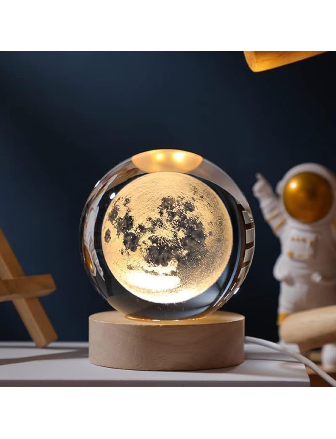 Kids Dukaan 3D Galaxy Crystal Ball Night Lamp,Creative Engraved Crystal Ball Night Light, USB Table LED Wooden Crystal Ball for Home Office Decoration Birthday Gift Adults (Galaxy)(Warm White)