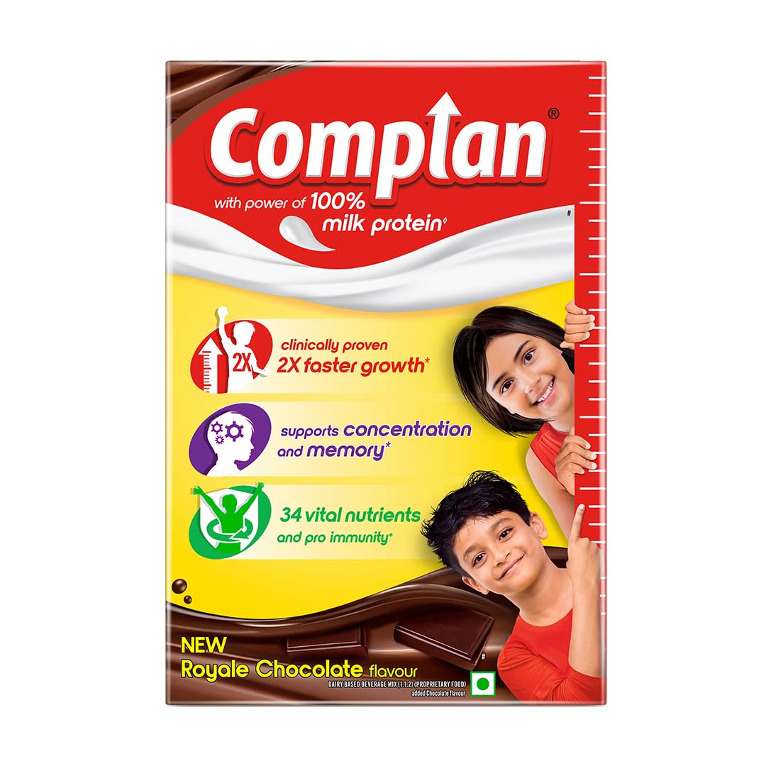 Complan Nutrition Drink Powder for Children, Royale Chocolate Flavour, 500 g Carton | Nutrition drink for kids with protein & 34 vital nutrients