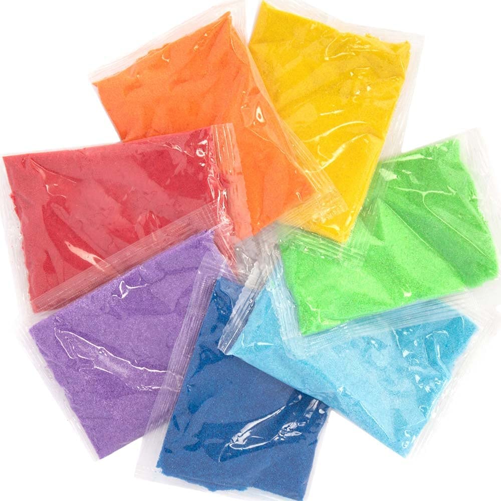 Baker Ross AX960 Rainbow Coloured Craft Sand - Pack of 7, Bag of Sand, Decorative Sand for Children, Art Supplies for Kids