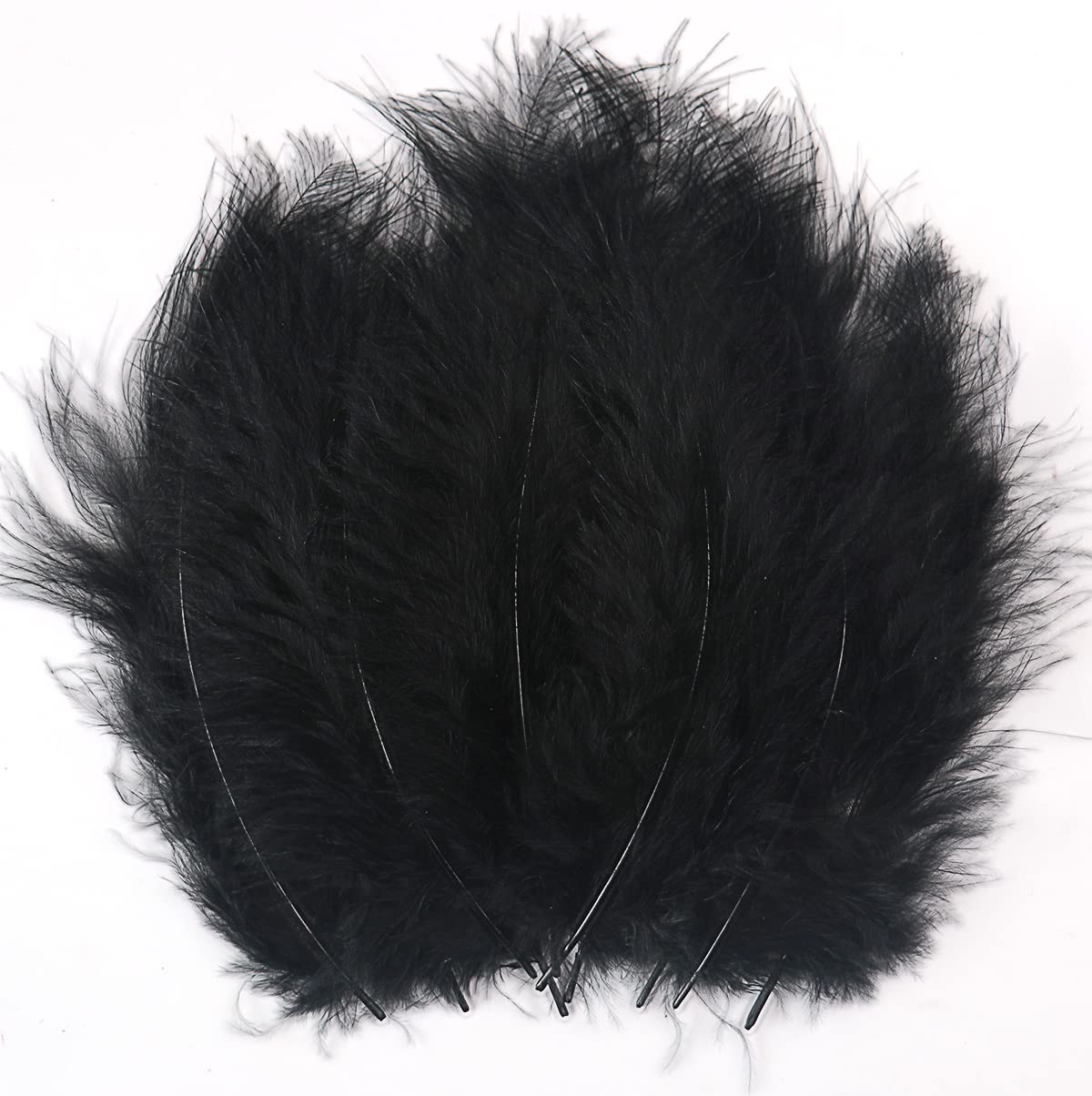 200pcs 4-6 Inches Fluffy Black Turkey Marabou Feathers for Crafts Dreamcatcher Fringe Trim Colored Feathers Accessories Pack