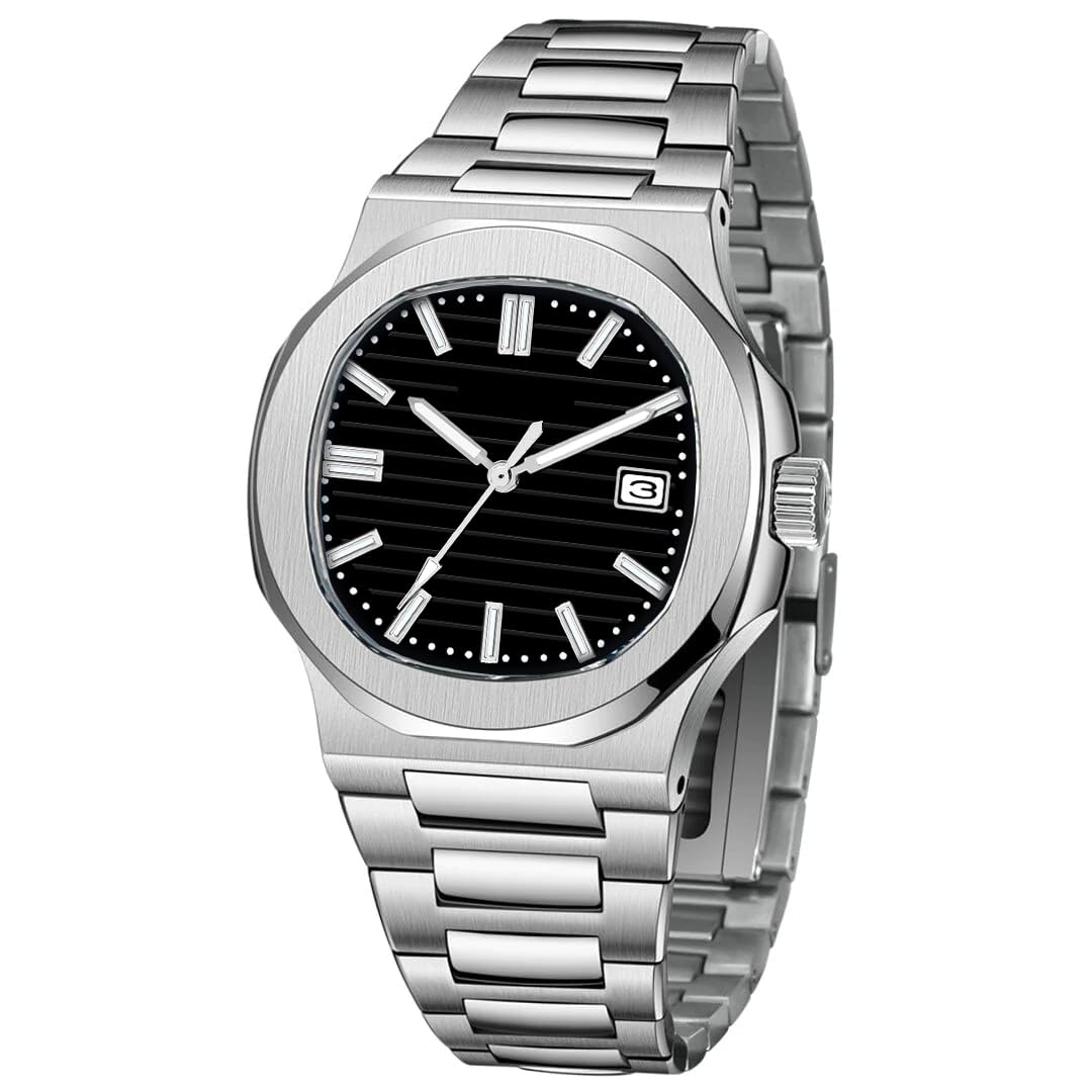 Shocknshop Analogue Stylish Square Dial Date Display Stainless Steel Mens Watch -WCH85