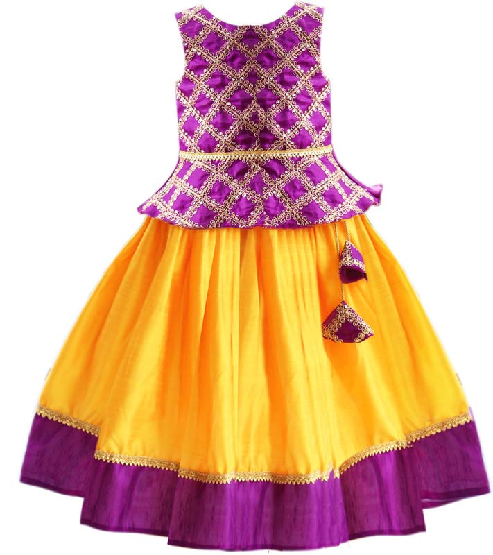 Stanwells KidsGirls Lehnga Choli Ruffle Pattern Dress Sleeveless Hand Sequins Embroidery Readymade Ethnic Traditional Full Length South Indian Girl Lehnga Choli