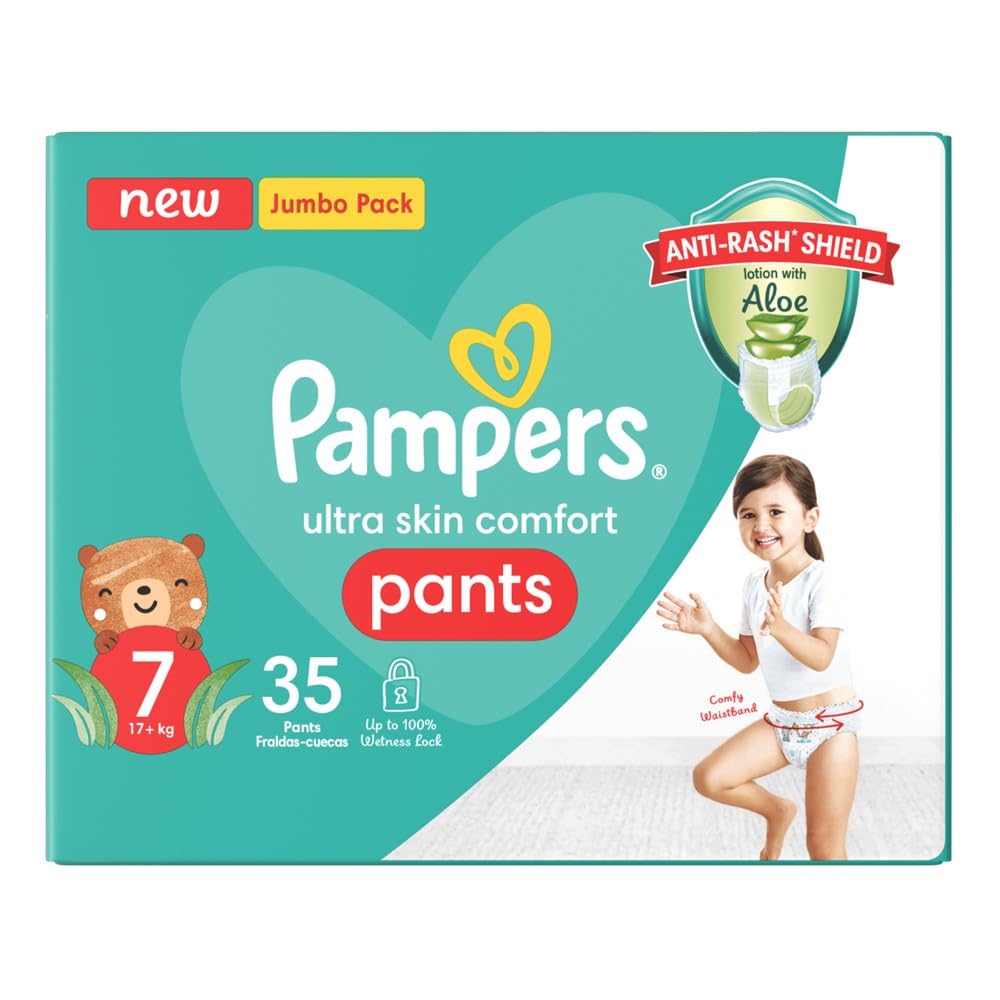 Pampers Baby Dry Pants Diapers with Aloe Vera Lotion, 360 Fit & up to 100% Leakproof, Size 7, 17+kg,