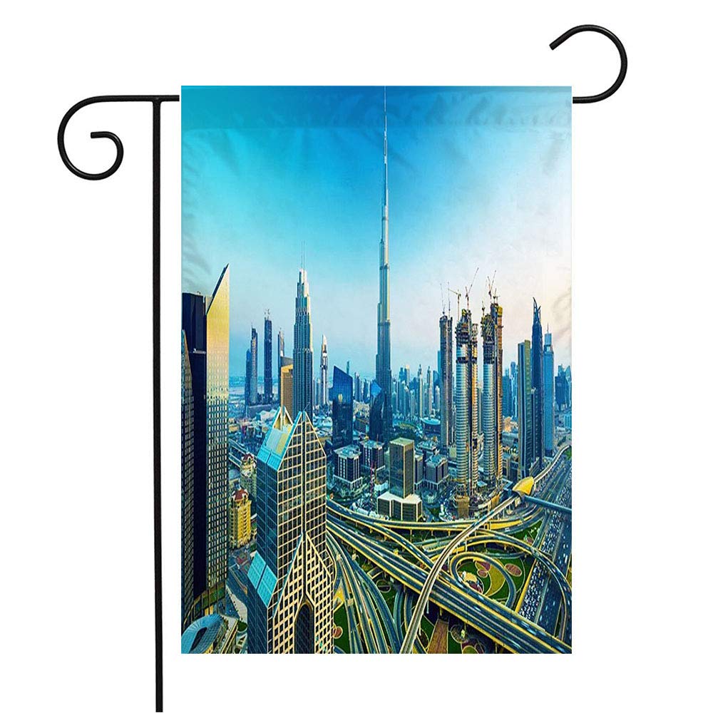 Garden Flag Welcome Flag Architecture Amazing Urban Dubai Skyline Luxury City Center Emirates Panorama Landmarks Top Bird 12x18 Inch Yard Flag Farmhouse Spring Summer Home House Lawn Decor