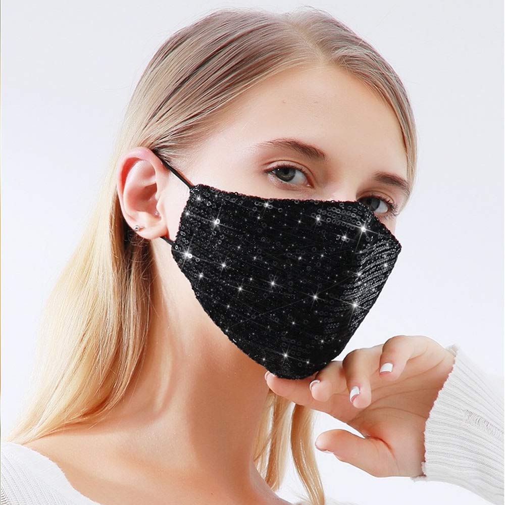 ROSAUI Sparkly Sequin Face Masks Adjustable Reusable Bling Glitter Fashion Mask Soft Breathable Holiday Party Masquerade Masks Party Gifts For Women Her Girls Outdoor Washable