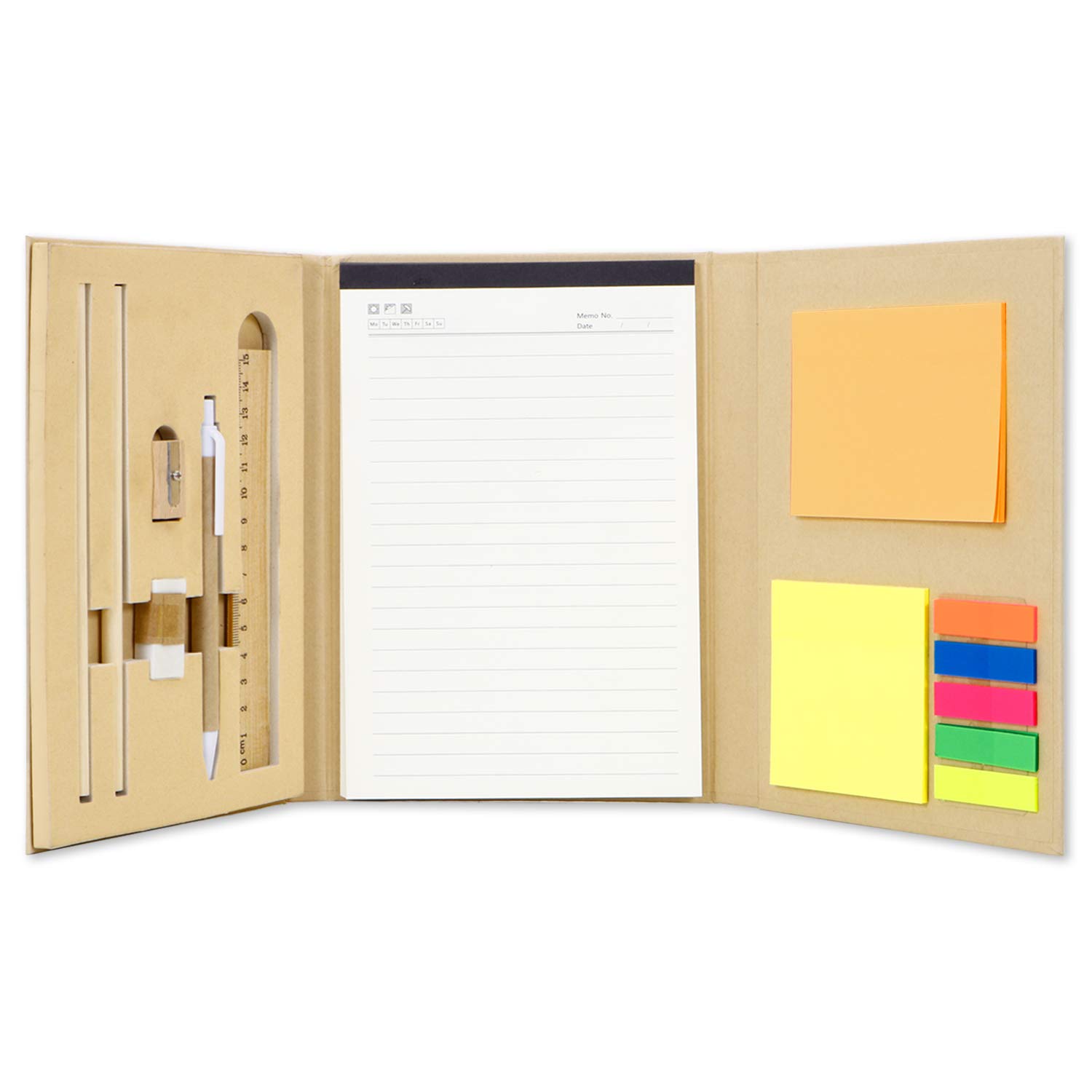 PINZO Tri-Fold Sticky Note Memo Pad Diary Notepad with Pen, Pencil, Eraser, Sharpener & Measuring Scale AR2879