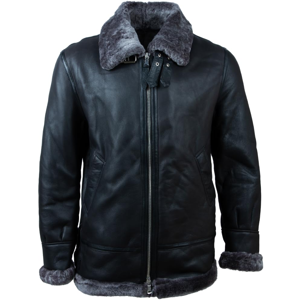 AviatrixMen's Real Leather Shearling Classic Aviator Pilot Jacket (JEE2)