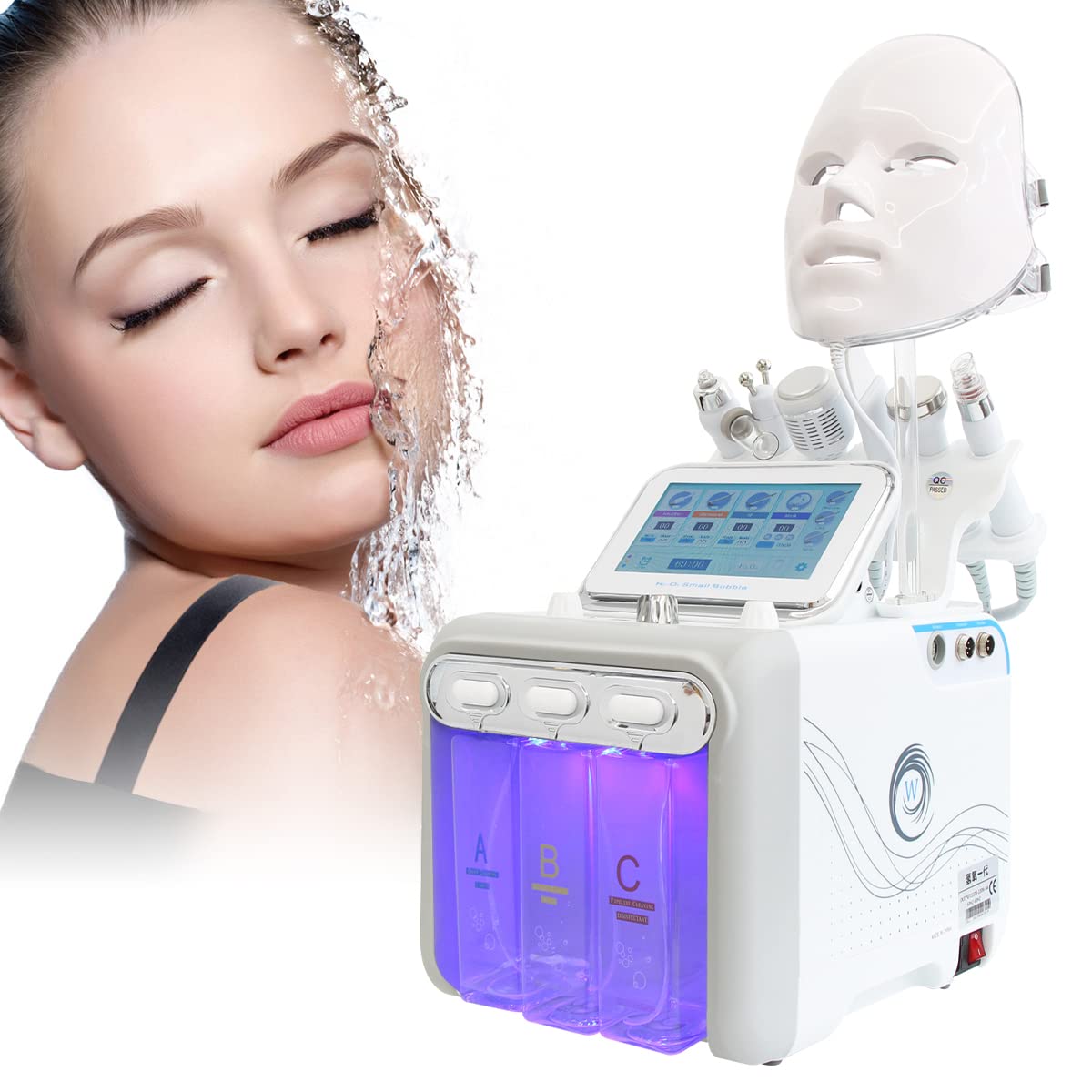 Hydro Oxygen Jet Micro Bubbles Sprayer, FAZJEUNE Skin Scrubber Spray Machine with 7 Color LED Facial Mask Pore Blackhead Clean Facial Beauty Machine Microdermabrasion Face Cleaning ​for Home, Spa