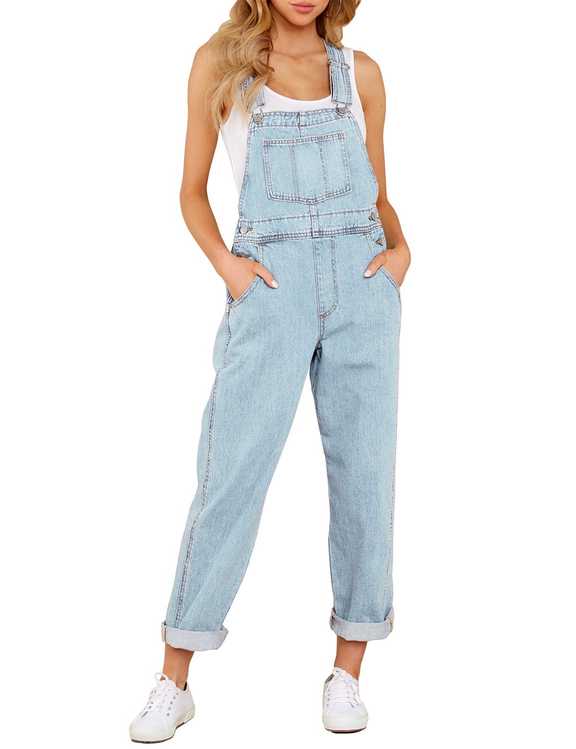 luvamiaOveralls for Women Loose Fit Classic Bib Casual Jean Stretchy Denim Overall Jumpsuit Tapered Leg