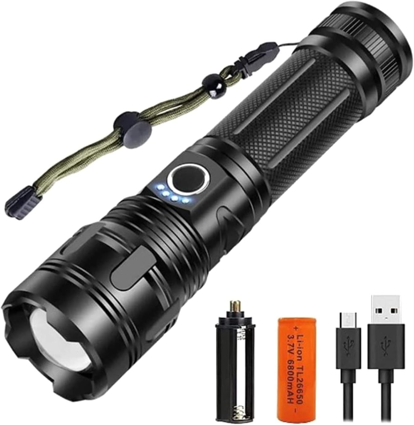 TRIVEX Rechargeable LED Flashlight, 990,000 Lumens Super Bright Powerful Flashlight with 5 Modes, IPX6 Waterproof Flashlight for Home, Water Resistant, Adjustable Focus Night Working & Camping (Black)