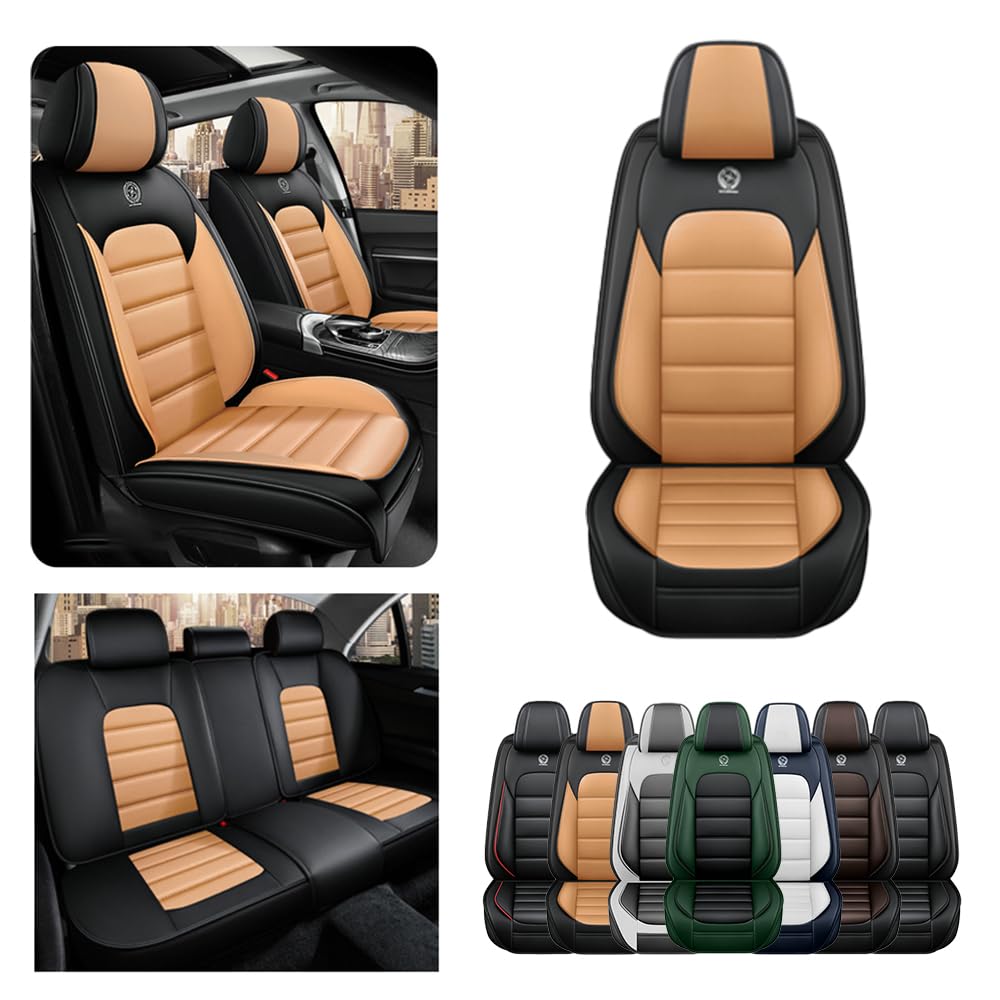 Cscevt5 Seat Covers for Chevy Traverse 2009-2023 Leather Car Seat Covers Waterproof Anti-Slip Soft Car Seat Protectors Comfort Automotive Seat Covers with Airbag（Standard,Black+Orange）