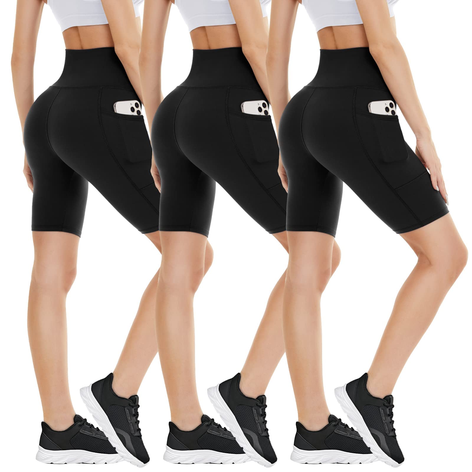 Syrinx3 Pack Biker Shorts with Pockets for Women – 8"/5" High Waisted Tummy Control Workout Spandex Shorts for Gym Yoga