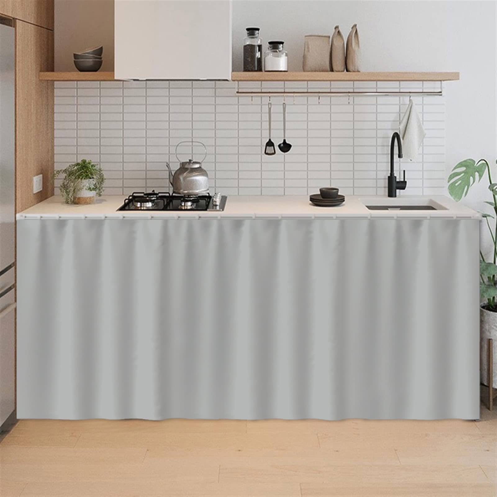 SK StudioShort Curtains for Kitchen, Privacy Cabinet Curtain Dust-Proof Window Shades Doorway Curtain for Closet Storage Room Grey, 51.1" W x 27.6" H