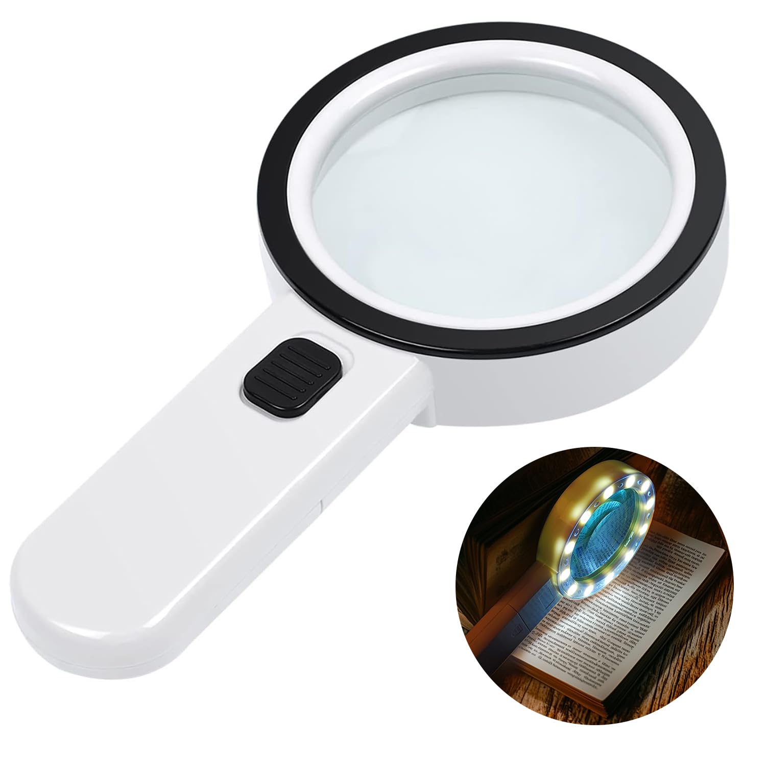 Magnifying Glass with Light, Illuminated Handheld Magnifier, 30x Double Glass Lens with 15 LED Lights, for Macular Degeneration Seniors for Reading Books, Inspection Map, Jewelry, Coins, Work