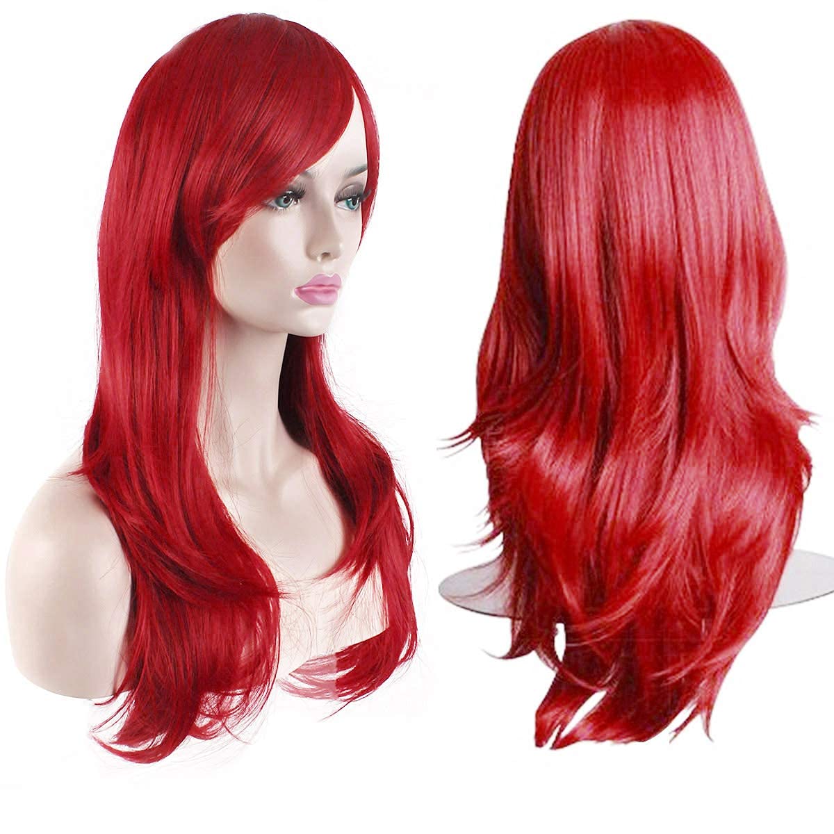 AkstoreWomen's Heat Resistant 28-Inch 70cm Long Curly Hair Wig with Wig Cap, Red