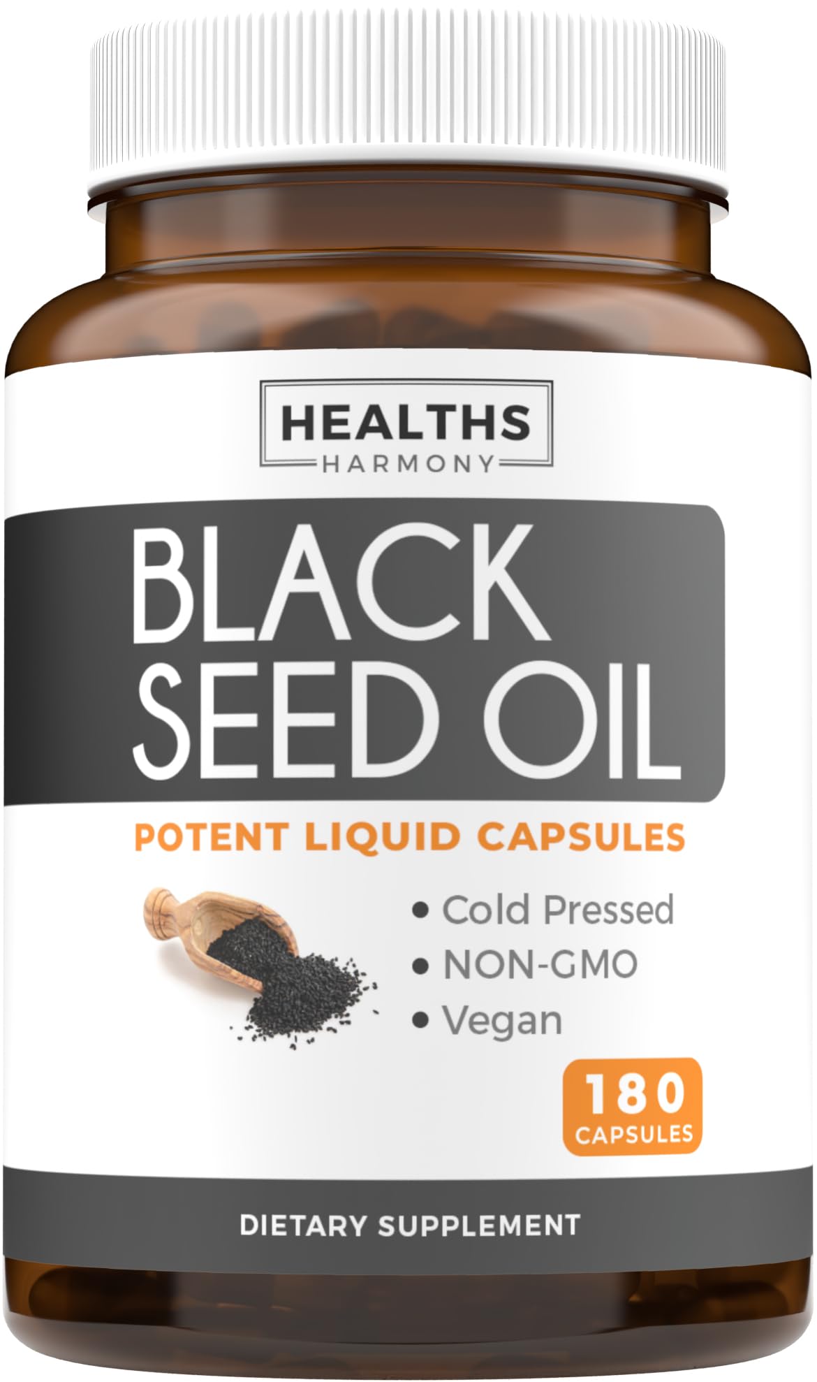 Black Seed Oil - 180 Softgel Capsules (Non-GMO & Vegan) Premium Cold-Pressed Nigella Sativa Producing Pure Black Cumin Seed Oil with Vitamin E - 500mg Each, 1000mg Per 2 Capsule Serving