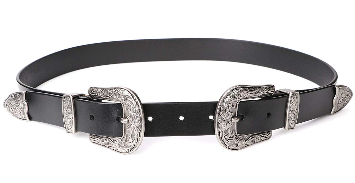 JASGOOD Women Leather Belts Ladies Vintage Western Design Black Waist Belt for Pants Dresses