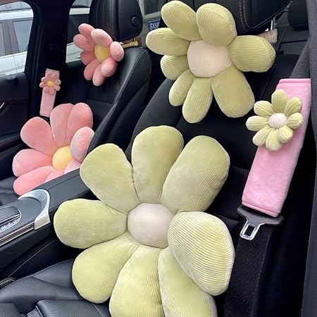 seemehappyCar Headrest Pillow, Flower Neck Pillow for Car,Comfortable Soft Car Seat Pillow for Driving,Head Rest Cushion,Cute Neck Pillow for Travelling and Home-Green 1PCS