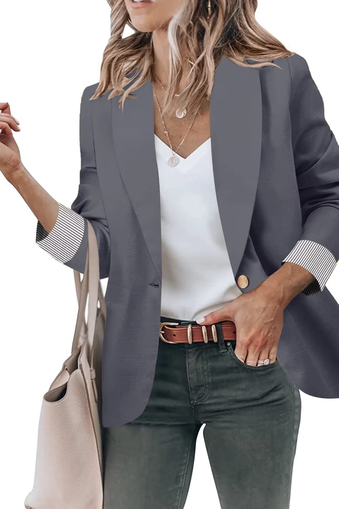 Genhoo Blazer Jackets for Women Open Front Long Sleeve Casual Work Office Blazers with Pockets S-2XL