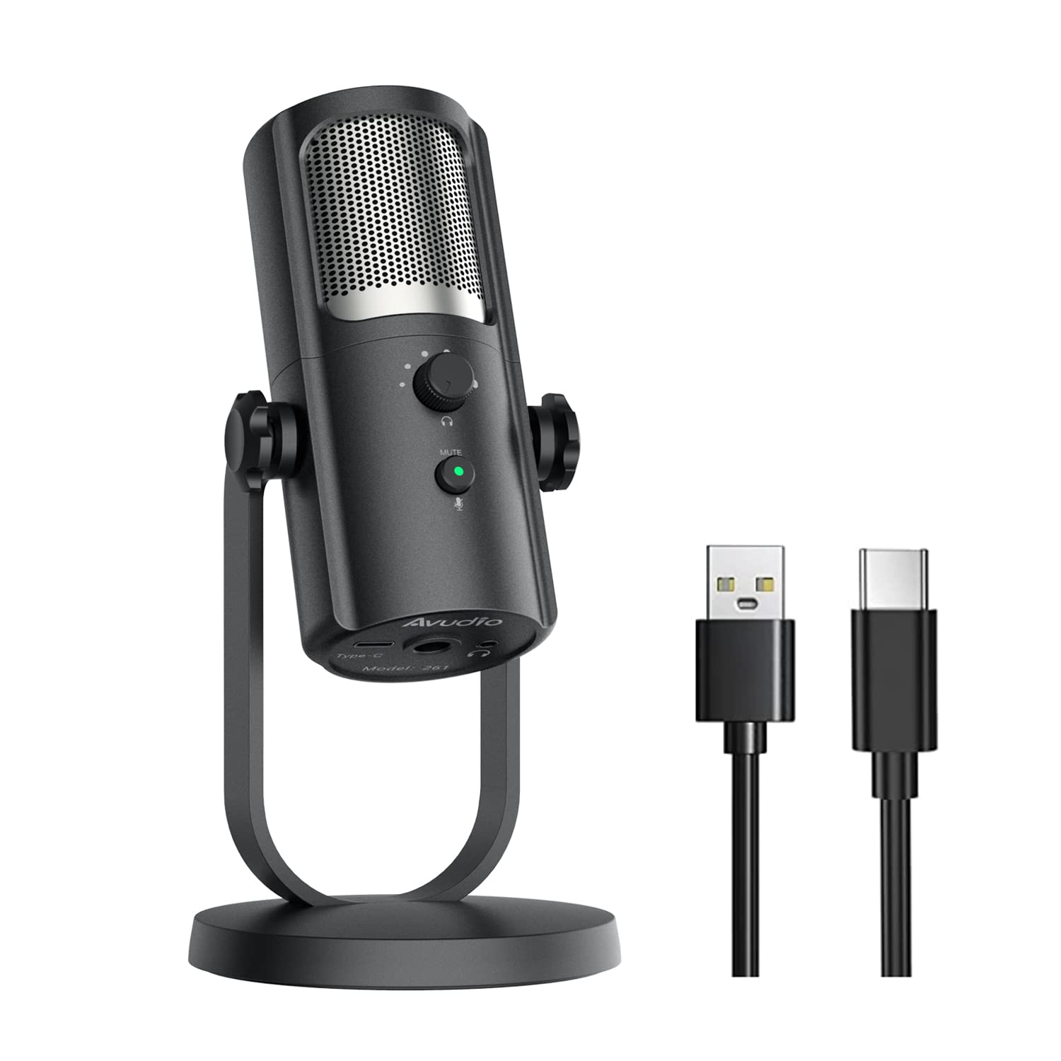 AngetubeUSB Microphone for PC Mac PS5 PS4, Computer Recording Condenser Mic for Gaming, Streaming, Podcasting, 4 Pickup Patterns, Mic Gain Control & Mute Button Headphone Monitoring Port Plug & Play