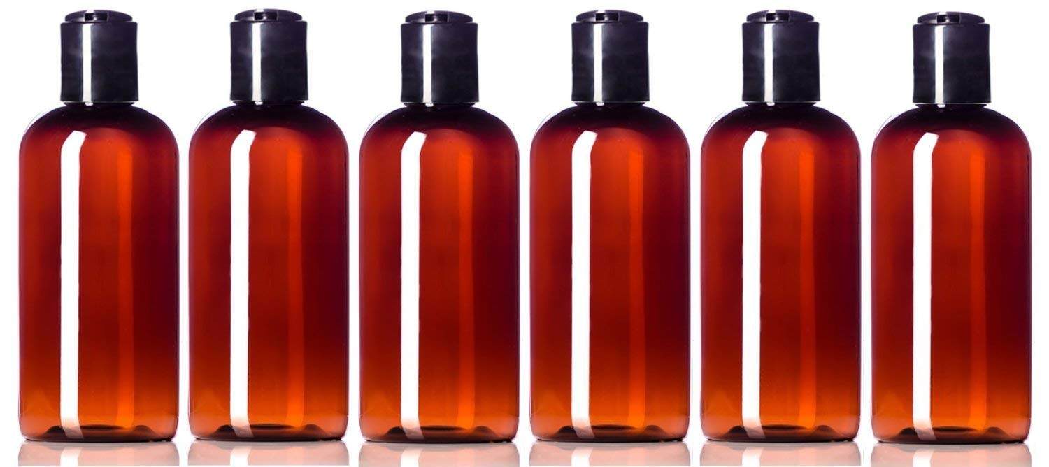 4 oz Amber Plastic Bottles - 6 pack - Squeezable - BPA Free- Shampoo, Lotion, Liquid Soap (4oz)