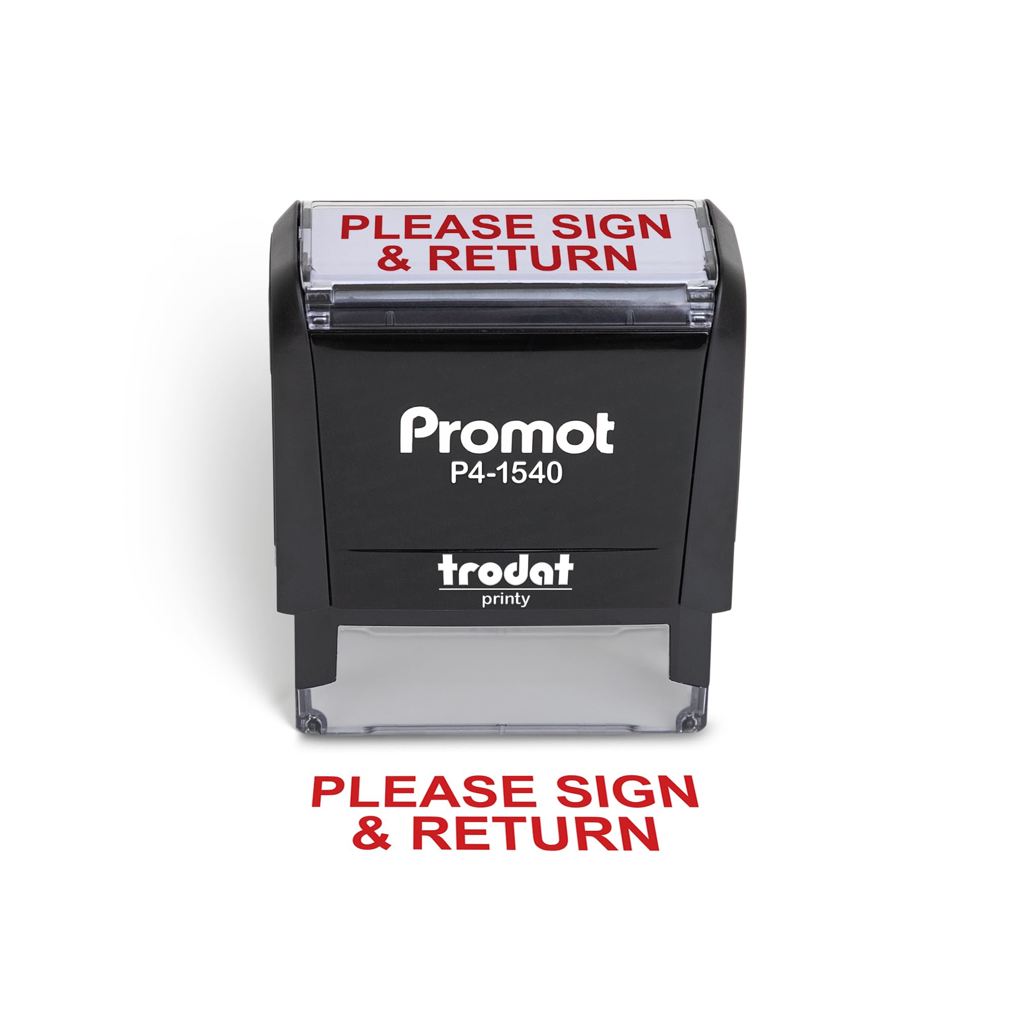 Promot Please Sign and Return Self Inking Rubber Stamp - Refillable Teacher Stamps - Business, Bookkeeping, Ordering, Accounting, Work, Bank, Office Stamper - Red Ink