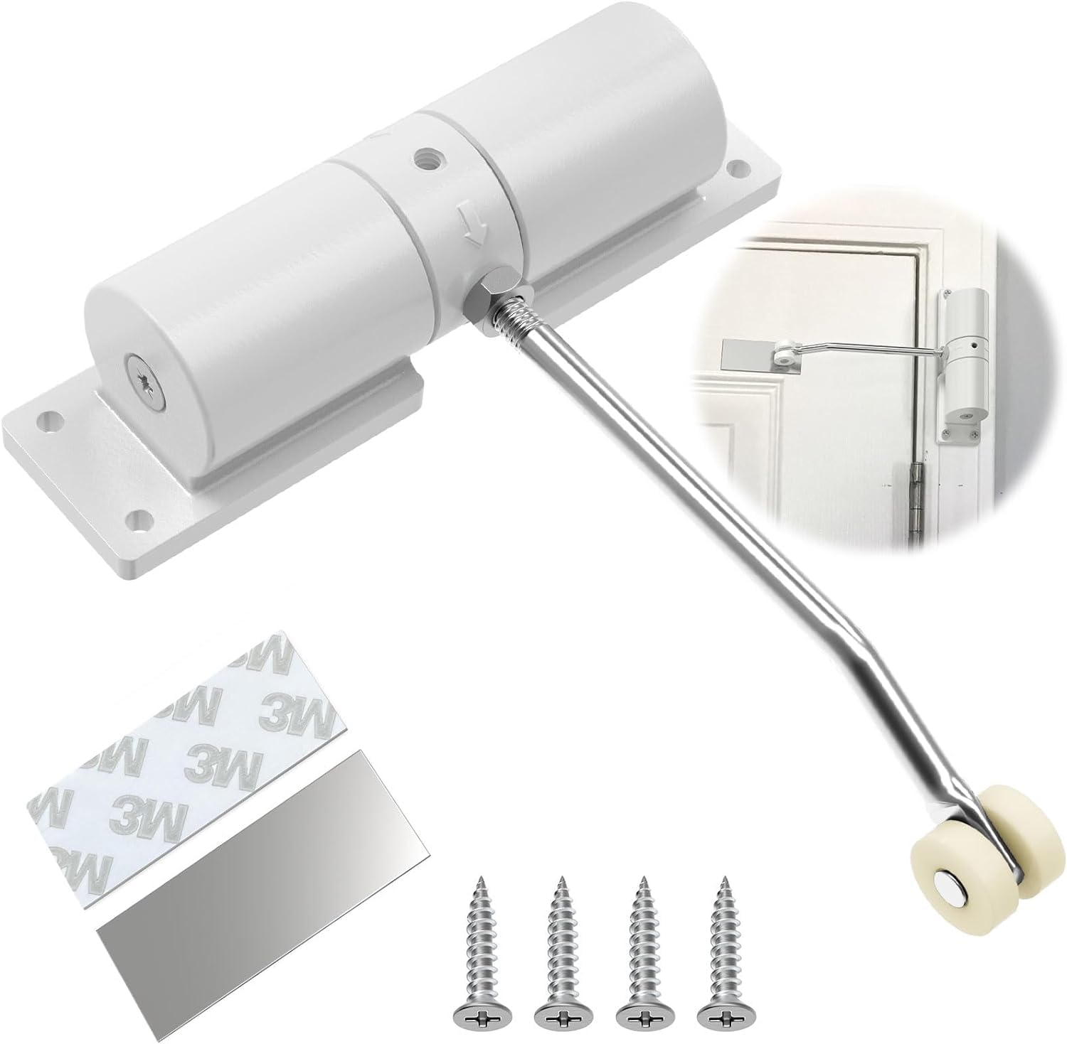 Automatic Door Closer Quiet and Safety Spring Door Closer, Adjustable Tension Door Closers for Home and Easy Install Door Spring for Self-Closing, Perfect for Home Use(White)