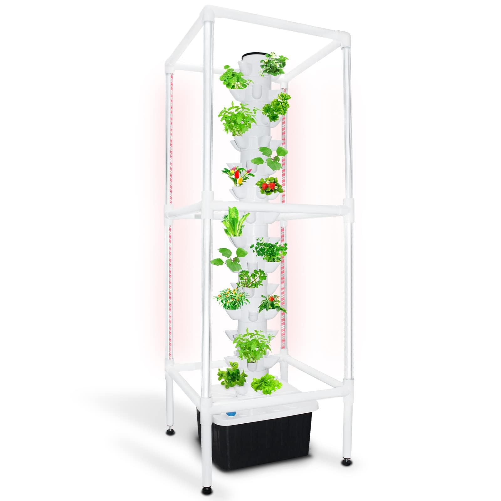 Tower Hydroponics Growing System, 8 Sections Led Timed Grow Light,40 Pcs Nursery Germination Kit - Herbs, Fruits And Vegetables - Hydrating Pump, Adapter, Seeding Bed & Net Pots