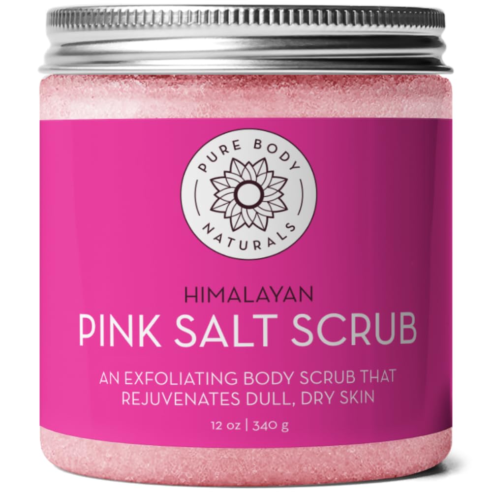 Pure Body NaturalsHimalayan Salt Scrub, 12 ounces | Natural Face, Body, Hand, Foot and Skin Exfoliator | Facial Exfoliating Pink Salt with Sweet Almond Oil, Jojoba Oil, Vitamin E, and Aloe Vera